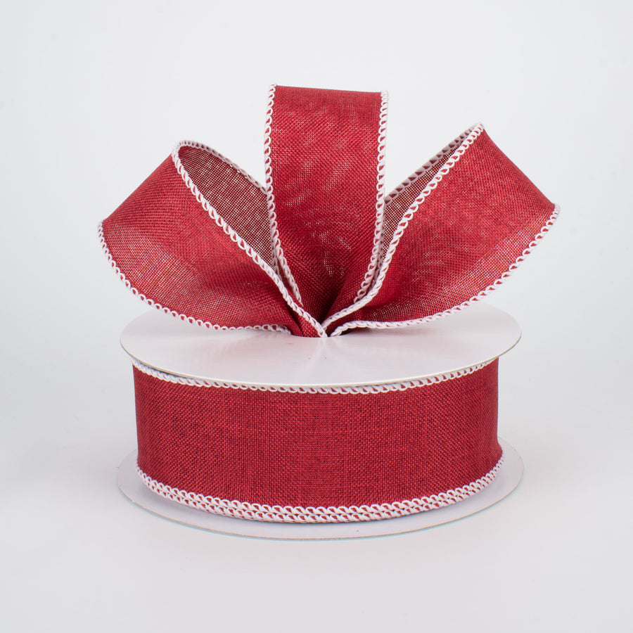 1.5" Stitched Edge Ribbon: Crimson Red & White (10 Yards) Lifestyle Photo