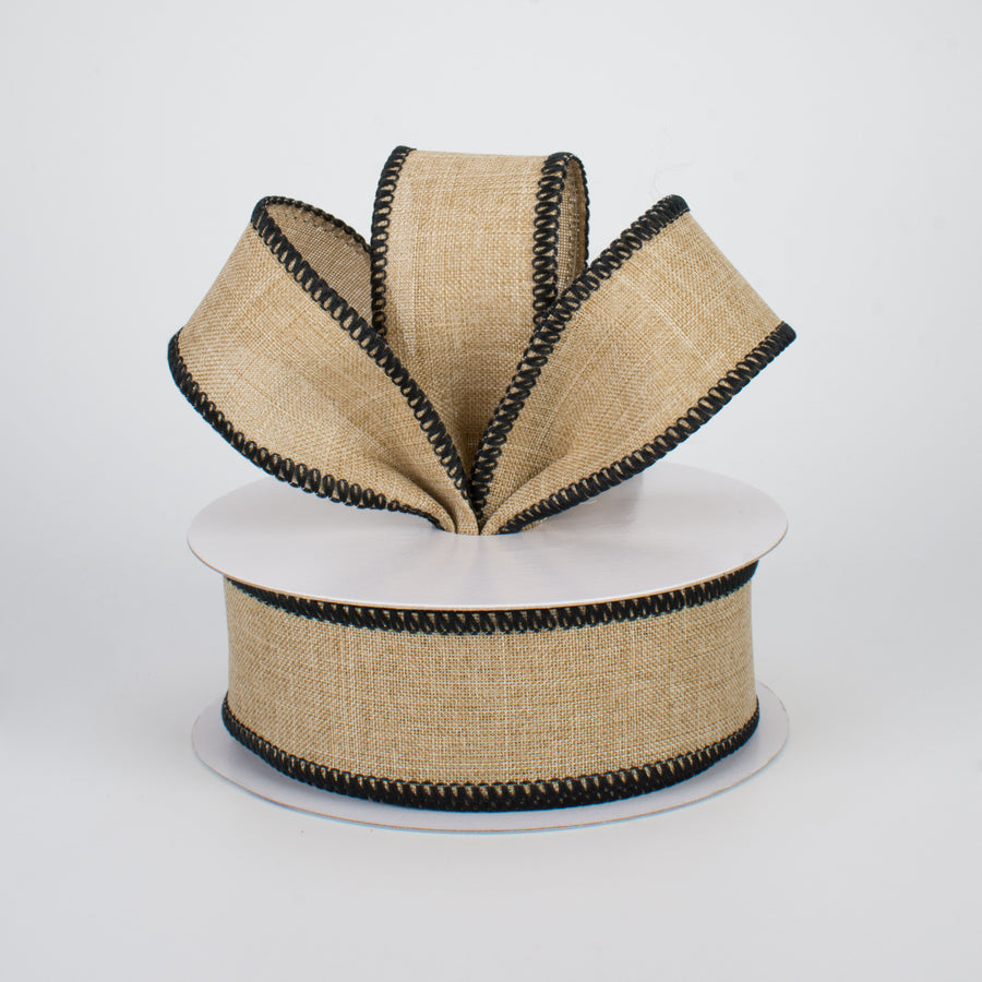 1.5" Stitched Edge Ribbon: Natural & Black (10 Yards) Lifestyle Photo