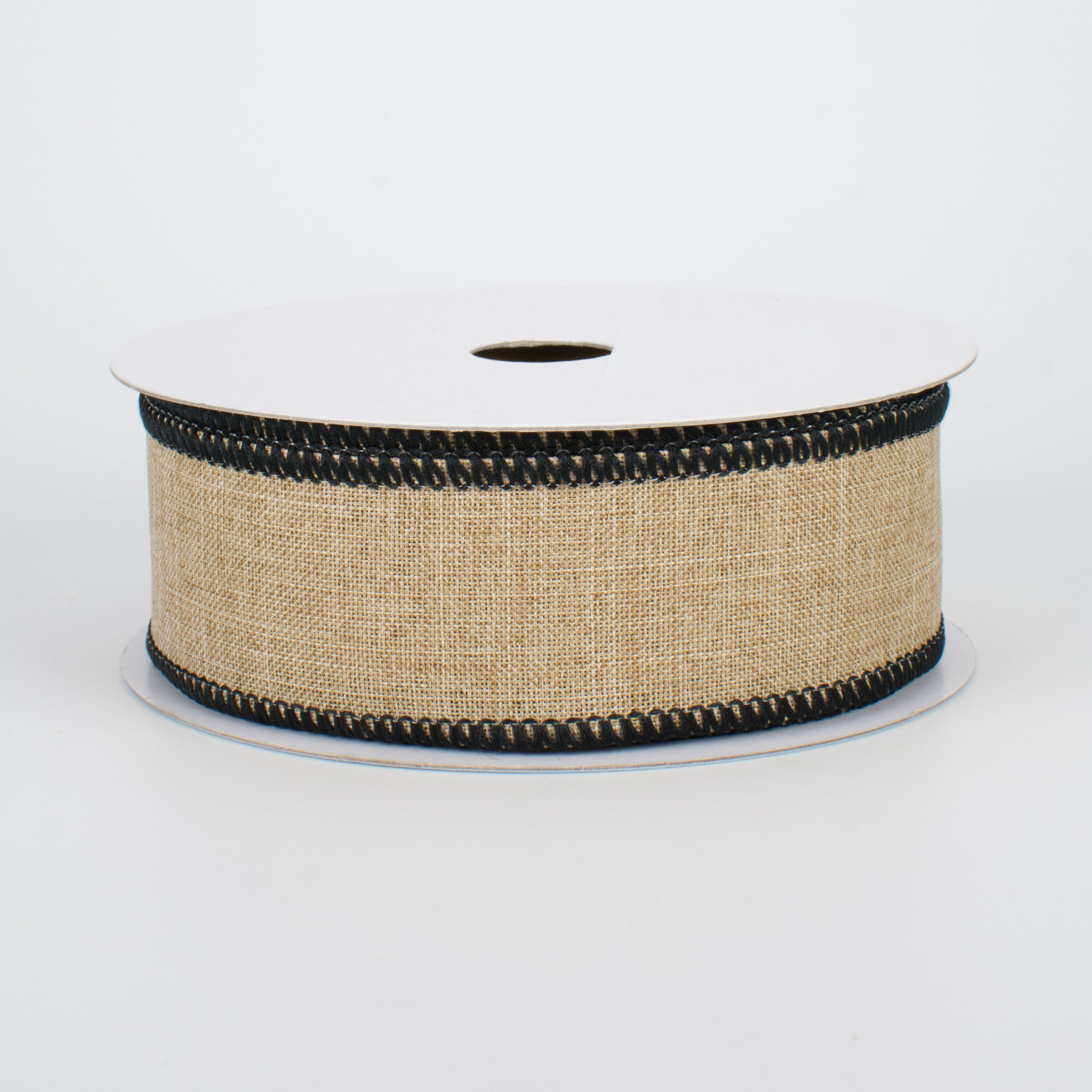 1.5" Stitched Edge Ribbon: Natural & Black (10 Yards)