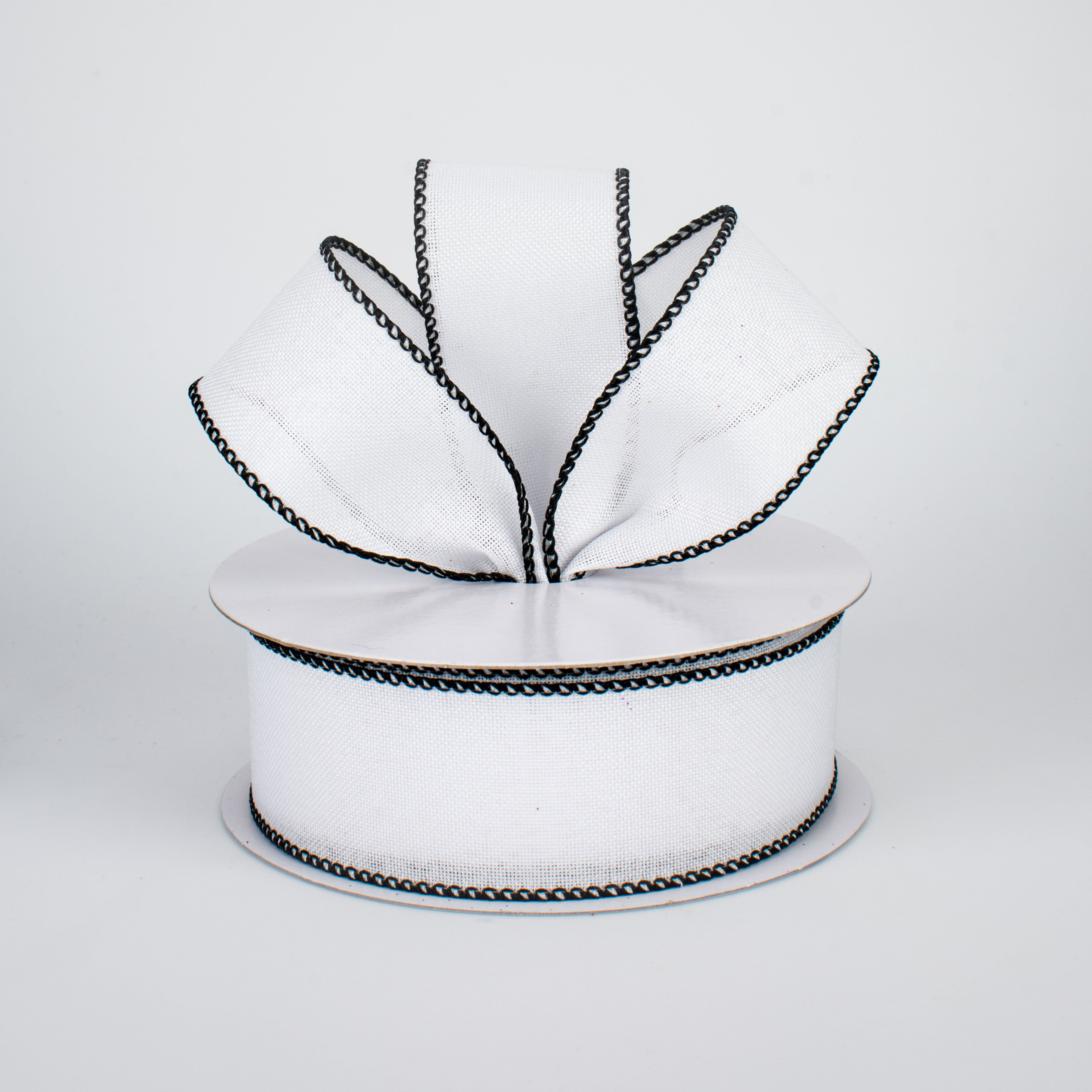 1.5" Stitched Edge Ribbon: White & Black (10 Yards) Lifestyle Photo
