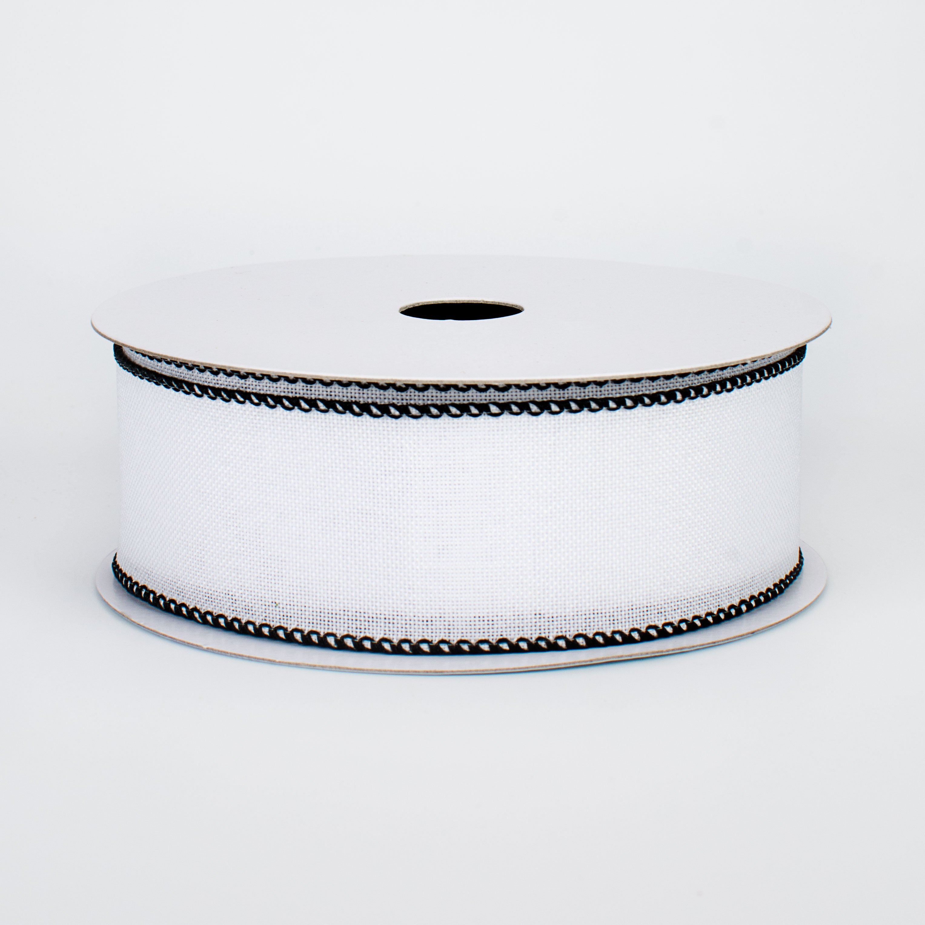 1.5" Stitched Edge Ribbon: White & Black (10 Yards)