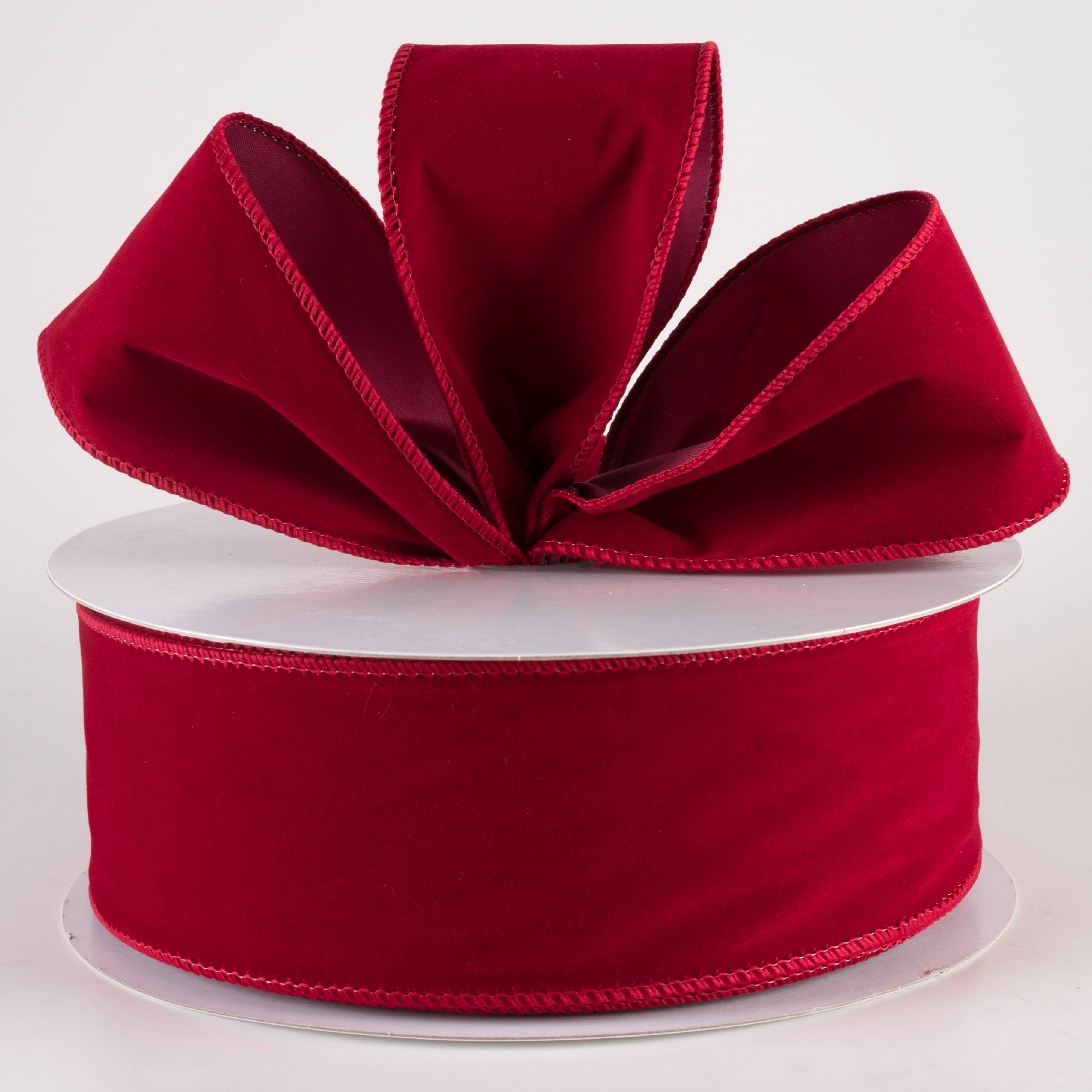 2.5" Stitched Edge Velvet Ribbon: Dark Red (50 Yards) Lifestyle Photo