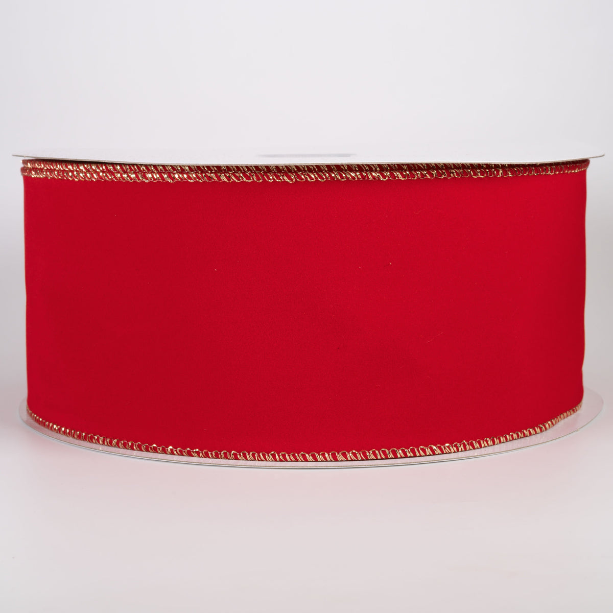 4" Stitched Edge Velvet Ribbon: Holiday Red with Gold (50 Yards) Item Number: X501104-12