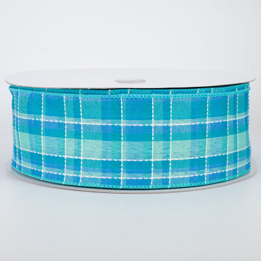 2.5" Stitched Spring Plaid Ribbon: Blue (50 Yards)