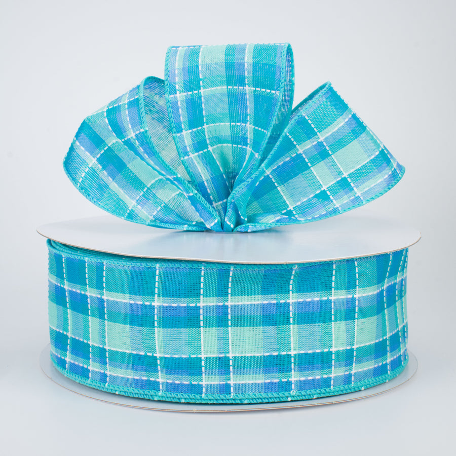 2.5" Stitched Spring Plaid Ribbon: Blue (50 Yards) Lifestyle Photo