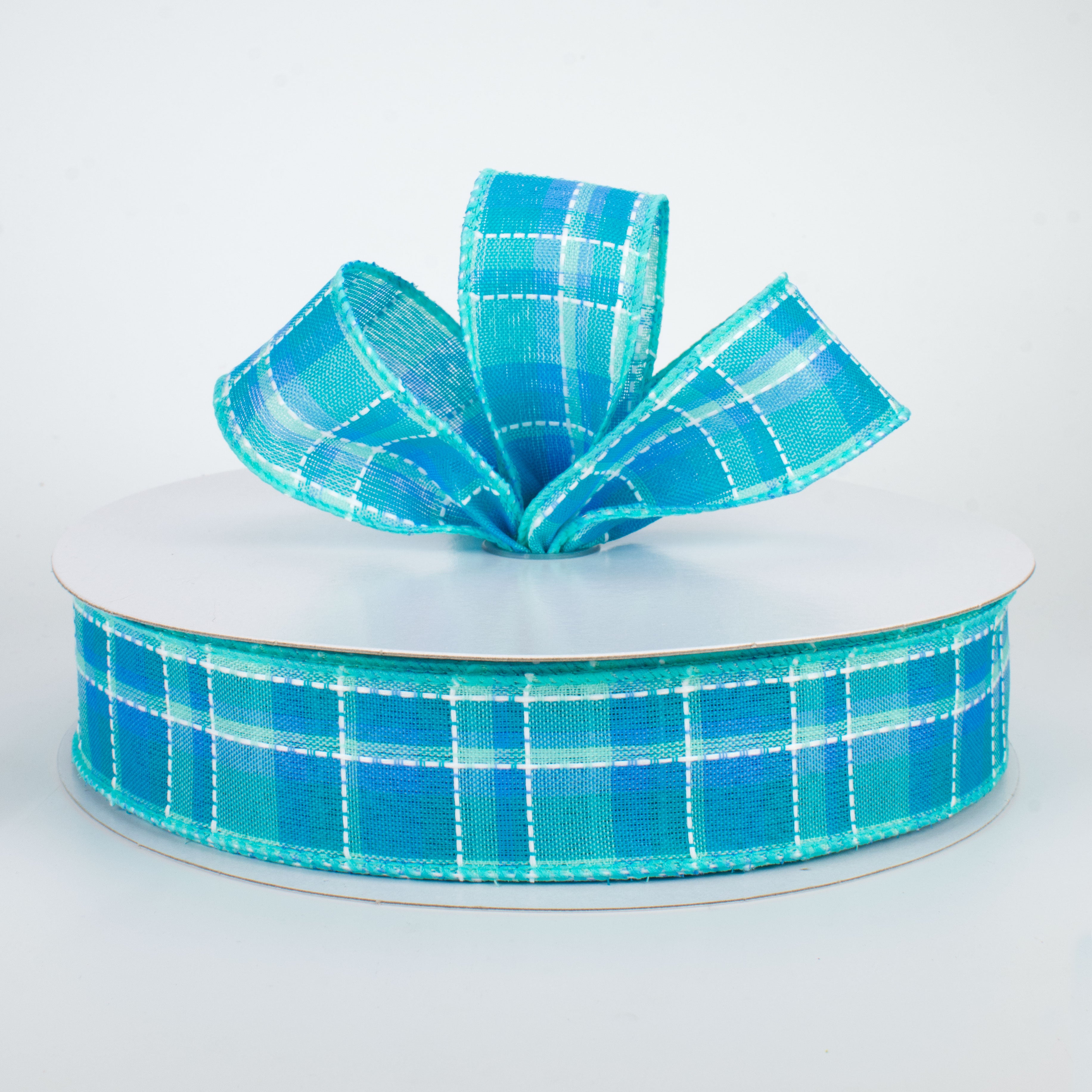 1.5" Stitched Spring Plaid Ribbon: Blue (50 Yards) Lifestyle Photo