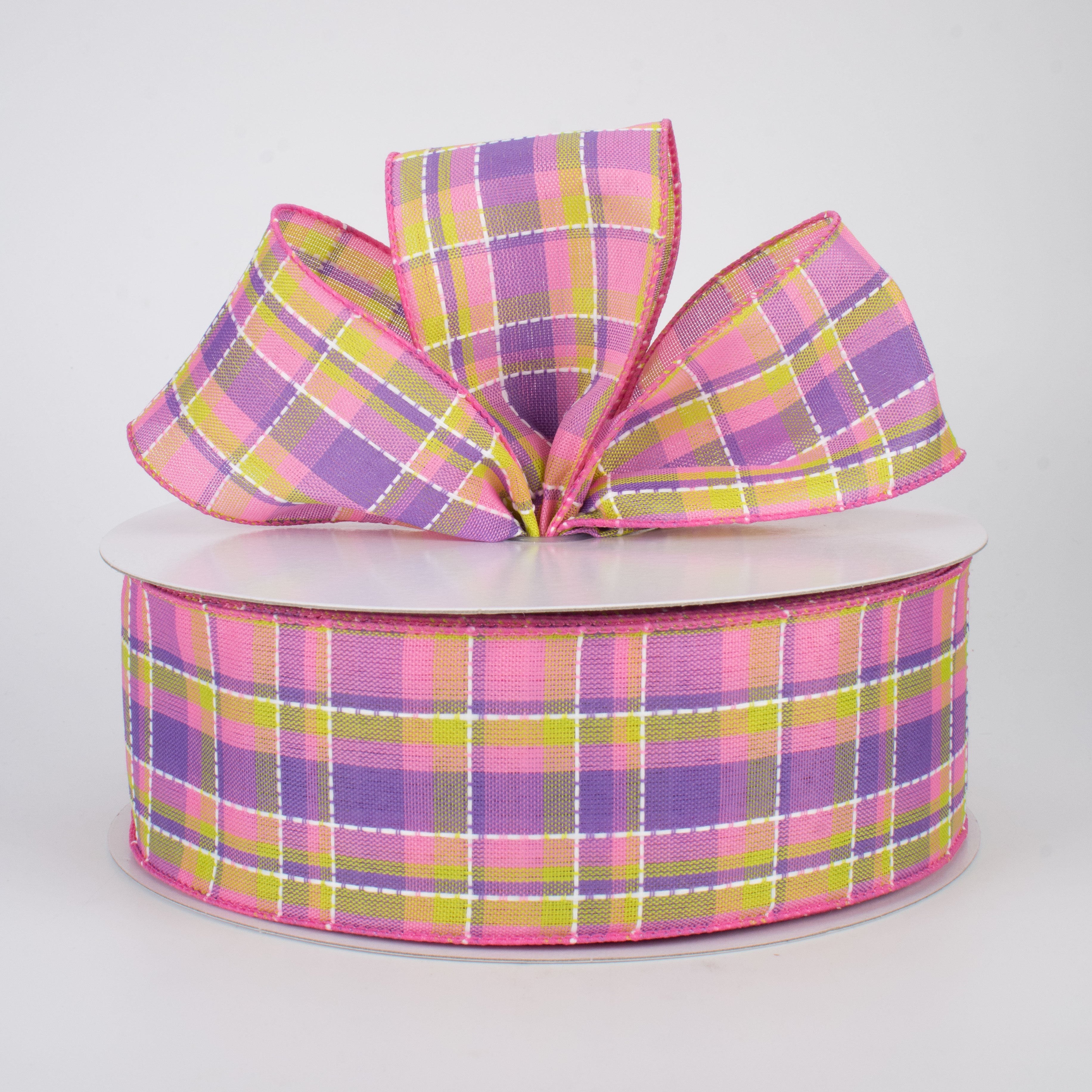 2.5" Stitched Spring Plaid Ribbon: Pink & Lavender (50 Yards) Lifestyle Photo