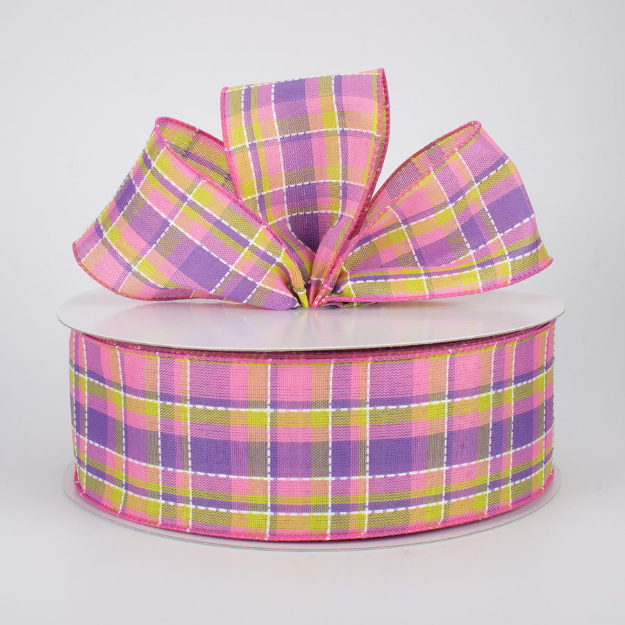 2.5" Stitched Spring Plaid Ribbon: Pink & Lavender (50 Yards) Lifestyle Photo
