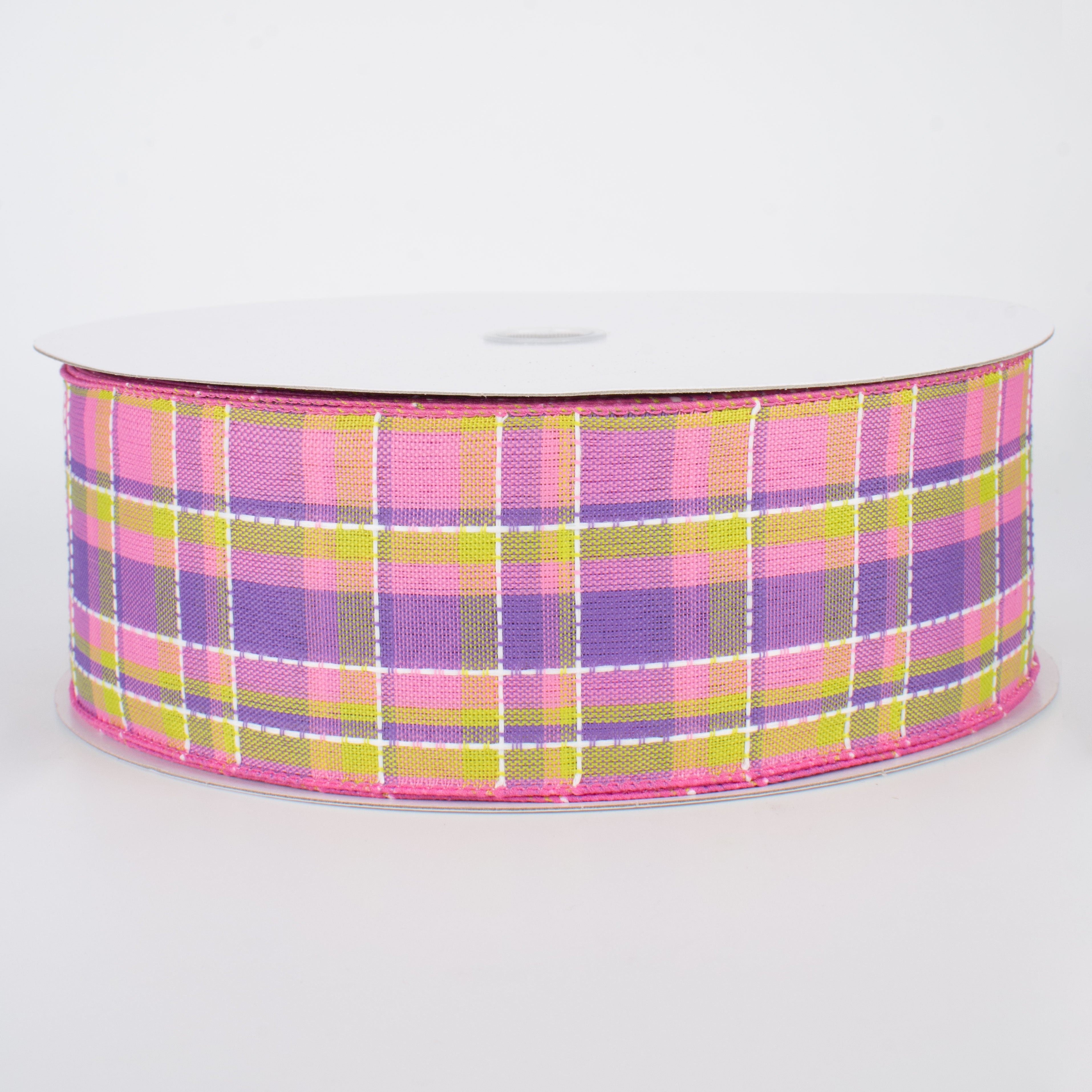 2.5" Stitched Spring Plaid Ribbon: Pink & Lavender (50 Yards)