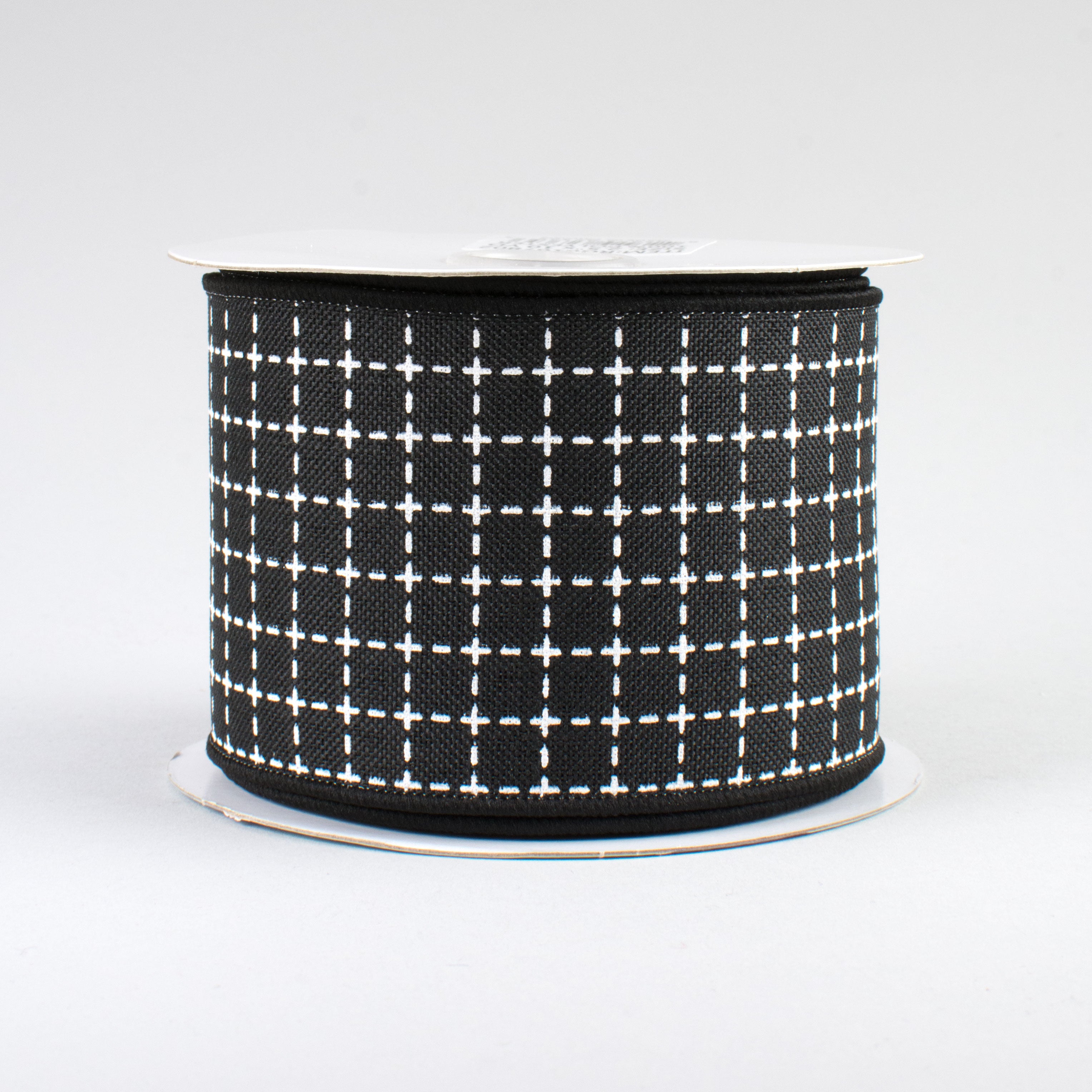2.5" Stitched Squares Ribbon: Black & White (10 Yards)