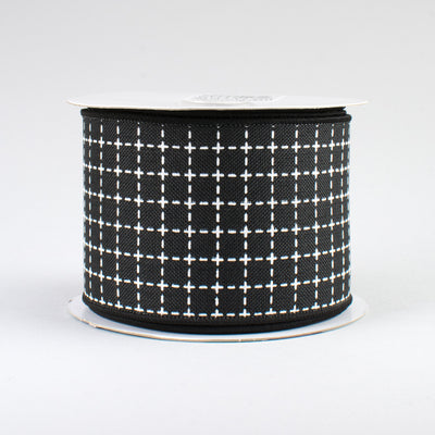 2.5" Stitched Squares Ribbon: Black & White (10 Yards)