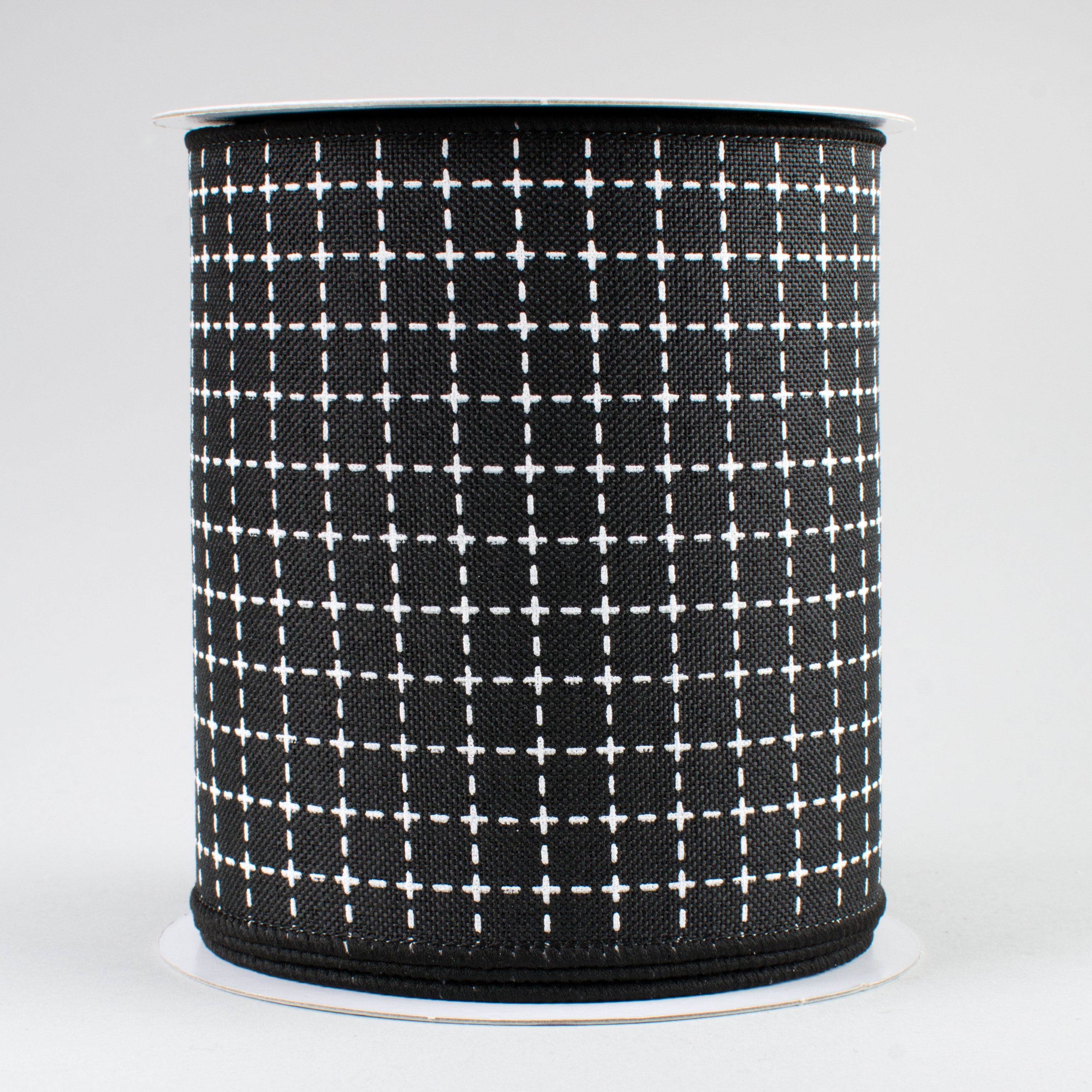 4" Stitched Squares Ribbon: Black & White (10 Yards)