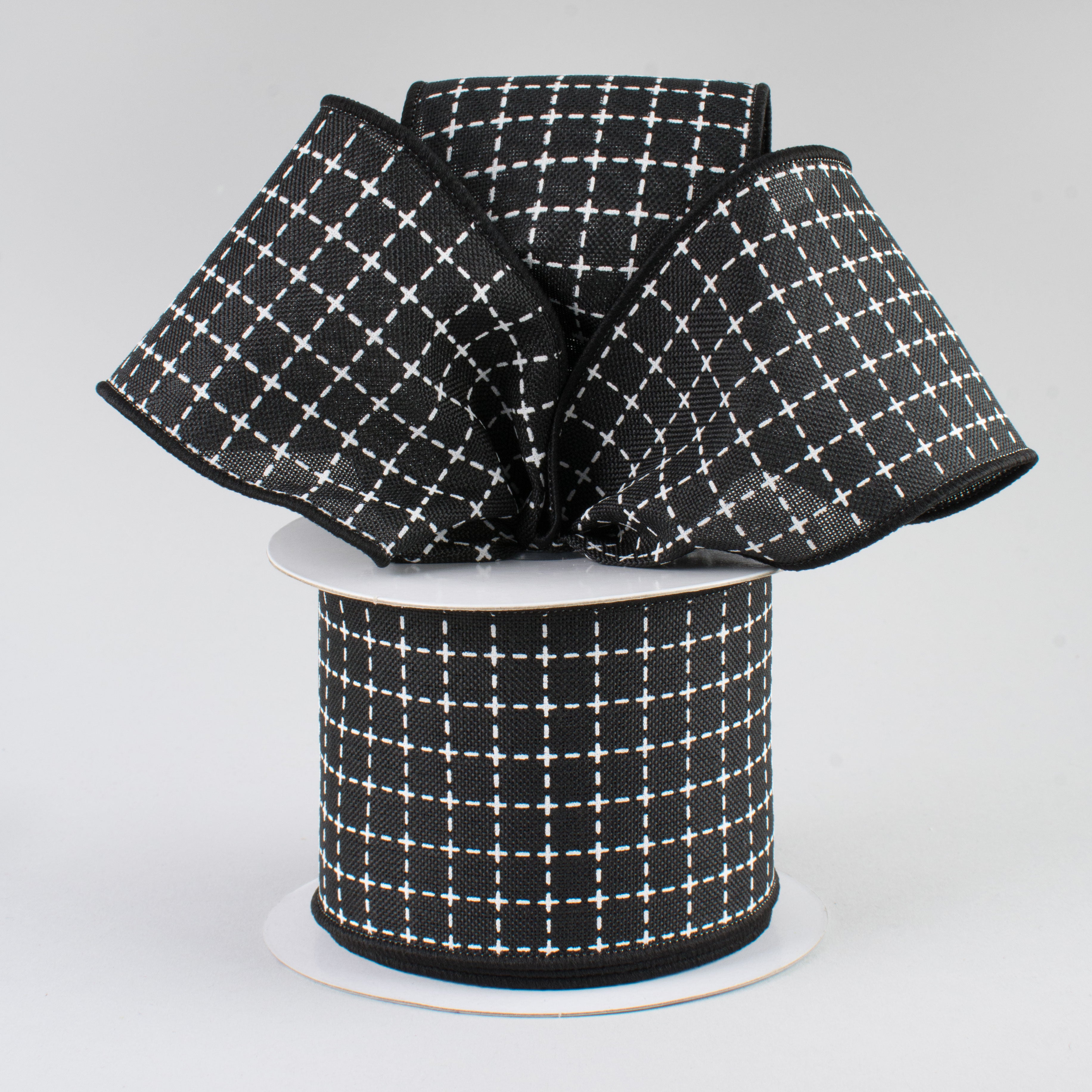 2.5" Stitched Squares Ribbon: Black & White (10 Yards) Lifestyle Photo