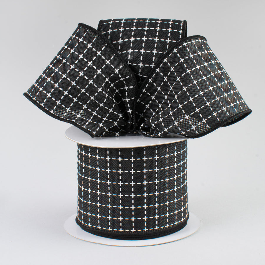 2.5" Stitched Squares Ribbon: Black & White (10 Yards) Lifestyle Photo