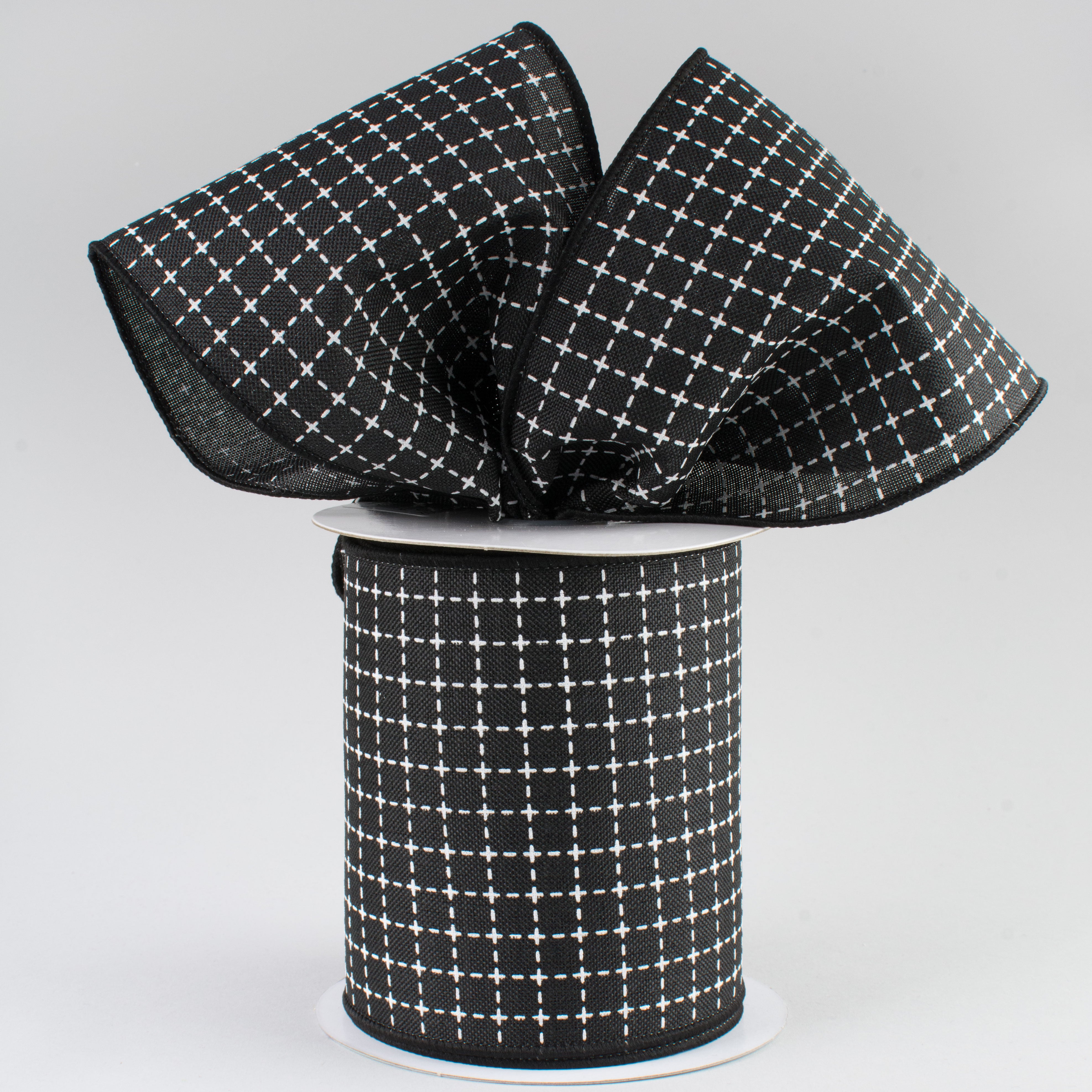 4" Stitched Squares Ribbon: Black & White (10 Yards) Lifestyle Photo