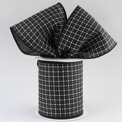 4" Stitched Squares Ribbon: Black & White (10 Yards) Lifestyle Photo