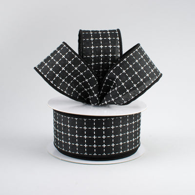 1.5" Stitched Squares Ribbon: Black & White (10 Yards) Lifestyle Photo