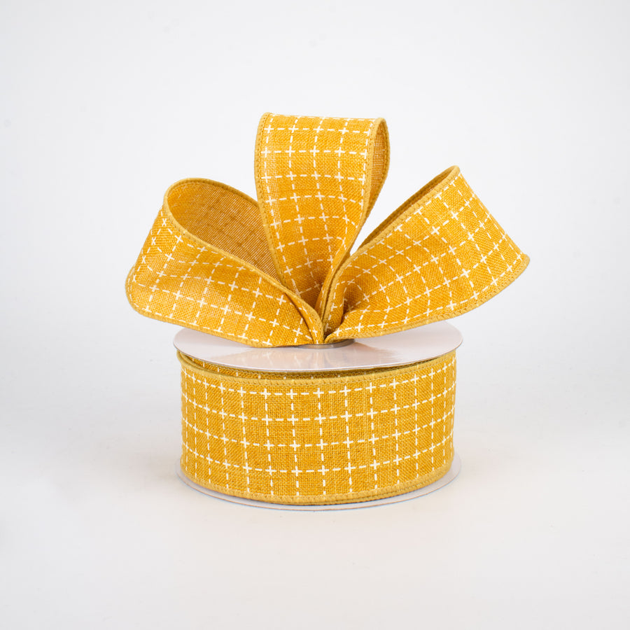 1.5" Stitched Squares Ribbon: Dark Mustard & Cream (10 Yards) Lifestyle Photo