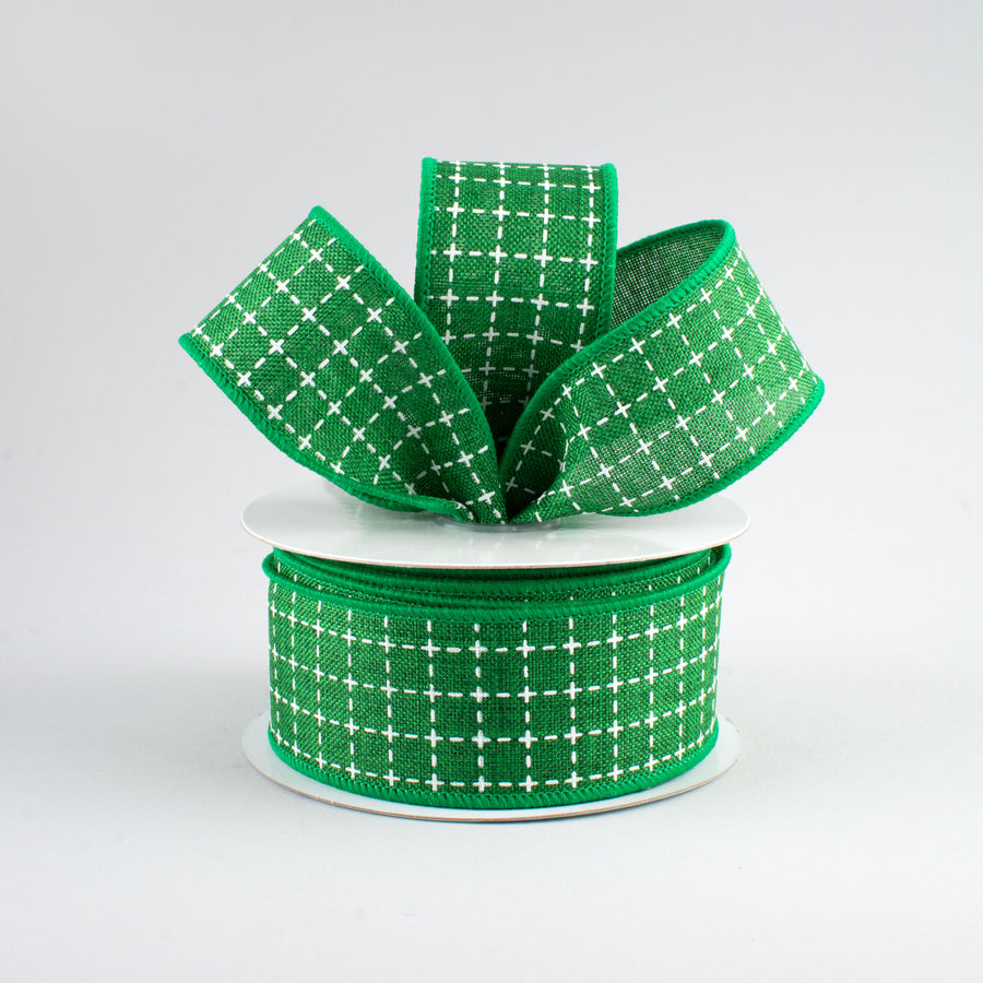 1.5" Stitched Squares Ribbon: Emerald & White (10 Yards) Lifestyle Photo