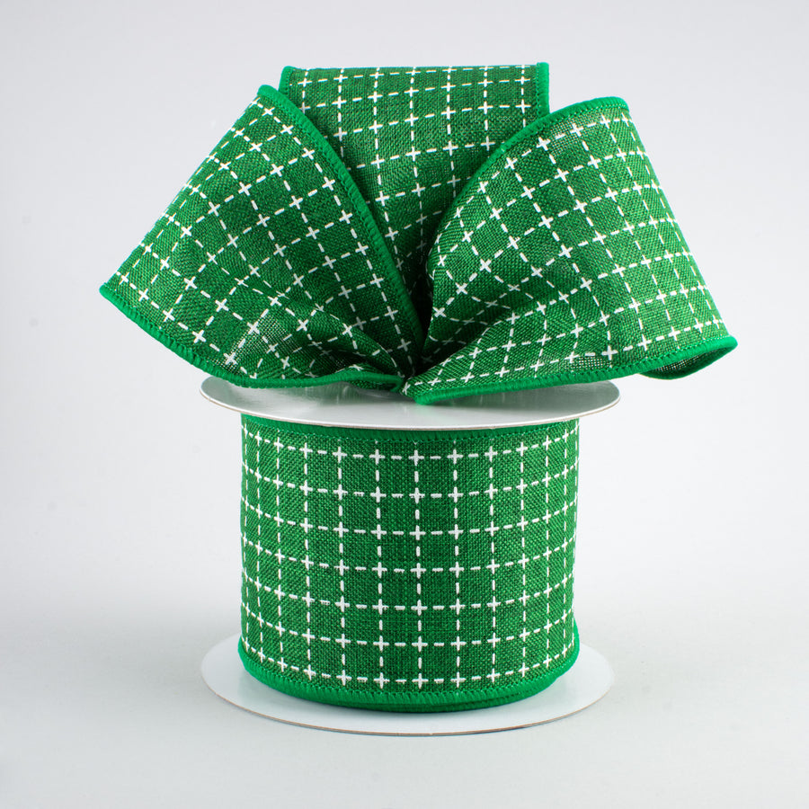 2.5" Stitched Squares Ribbon: Emerald & White (10 Yards) Lifestyle Photo