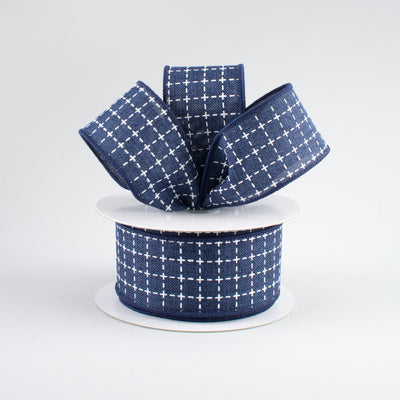 1.5" Stitched Squares Ribbon: Navy Blue & White (10 Yards) Lifestyle Photo