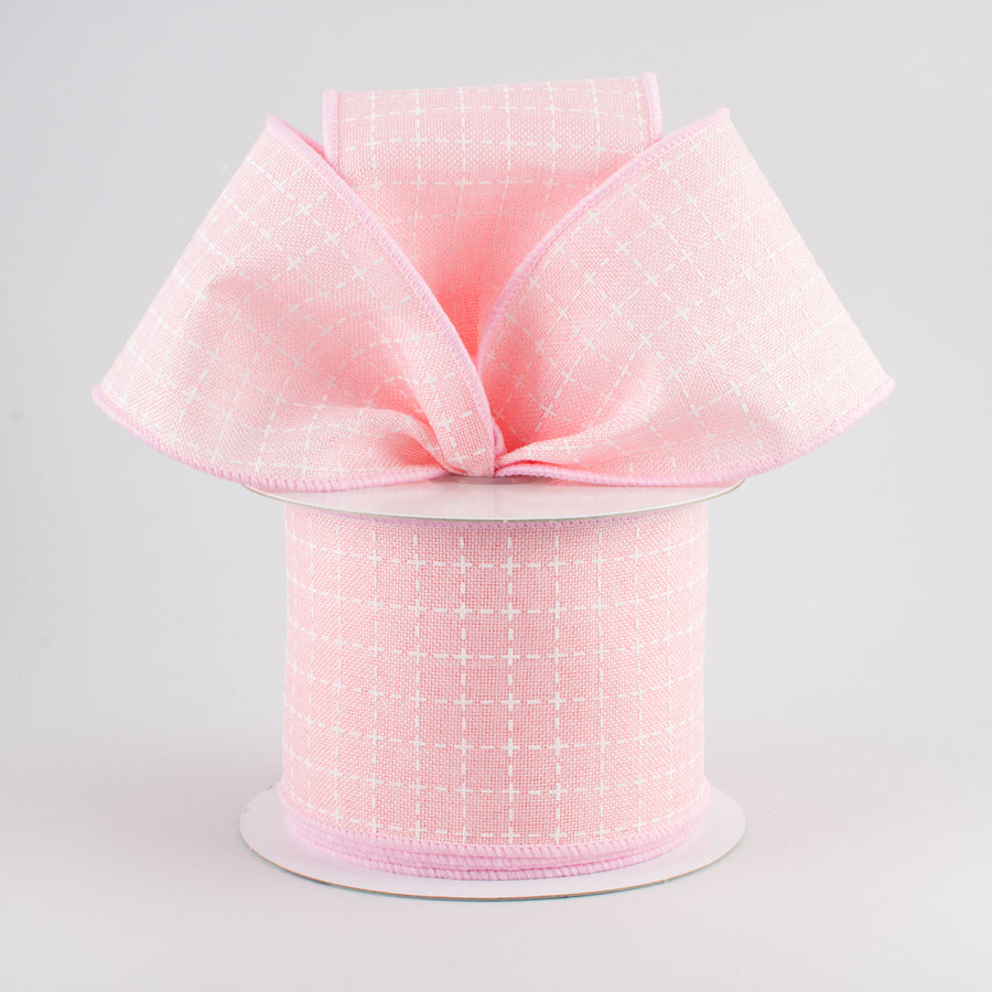 2.5" Stitched Squares Ribbon: Pale Pink & White (10 Yards) Lifestyle Photo