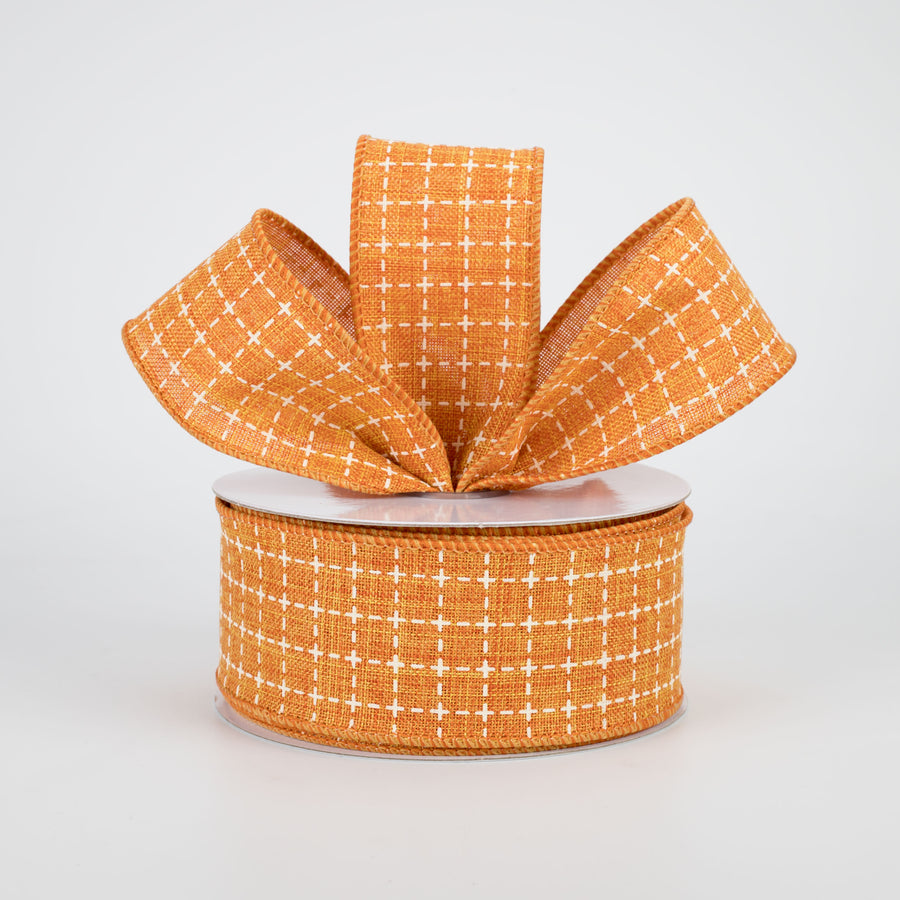 1.5" Stitched Squares Ribbon: Pumpkin Orange & Cream (10 Yards) Lifestyle Photo