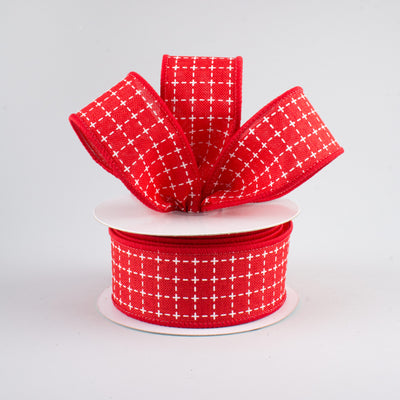 1.5" Stitched Squares Ribbon: Red & White (10 Yards) Lifestyle Photo