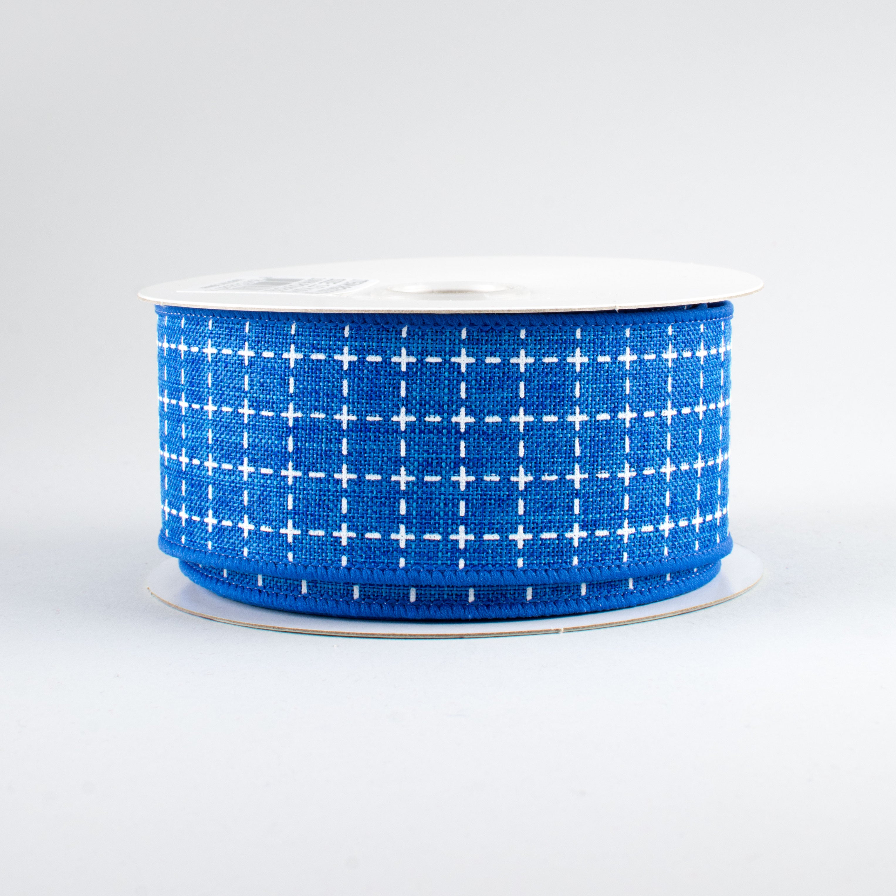 1.5" Stitched Squares Ribbon: Royal Blue & White (10 Yards)