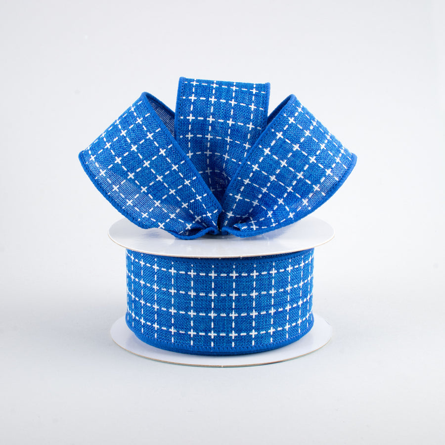 1.5" Stitched Squares Ribbon: Royal Blue & White (10 Yards) Lifestyle Photo
