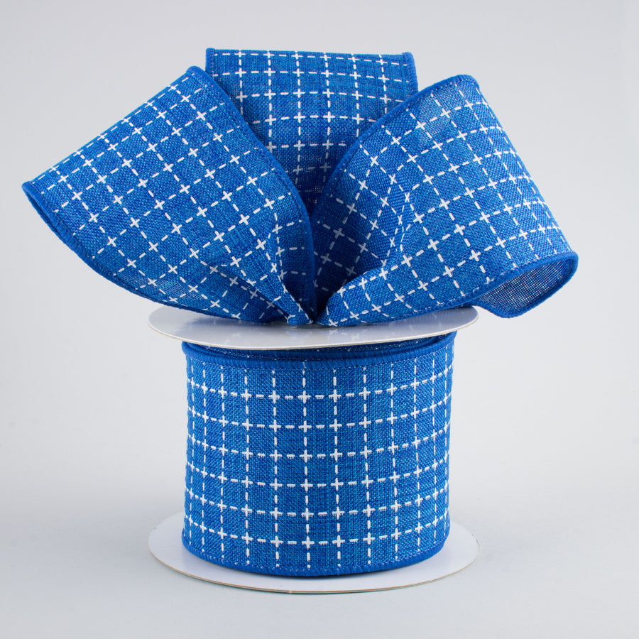 2.5" Stitched Squares Ribbon: Royal Blue & White (10 Yards) Lifestyle Photo