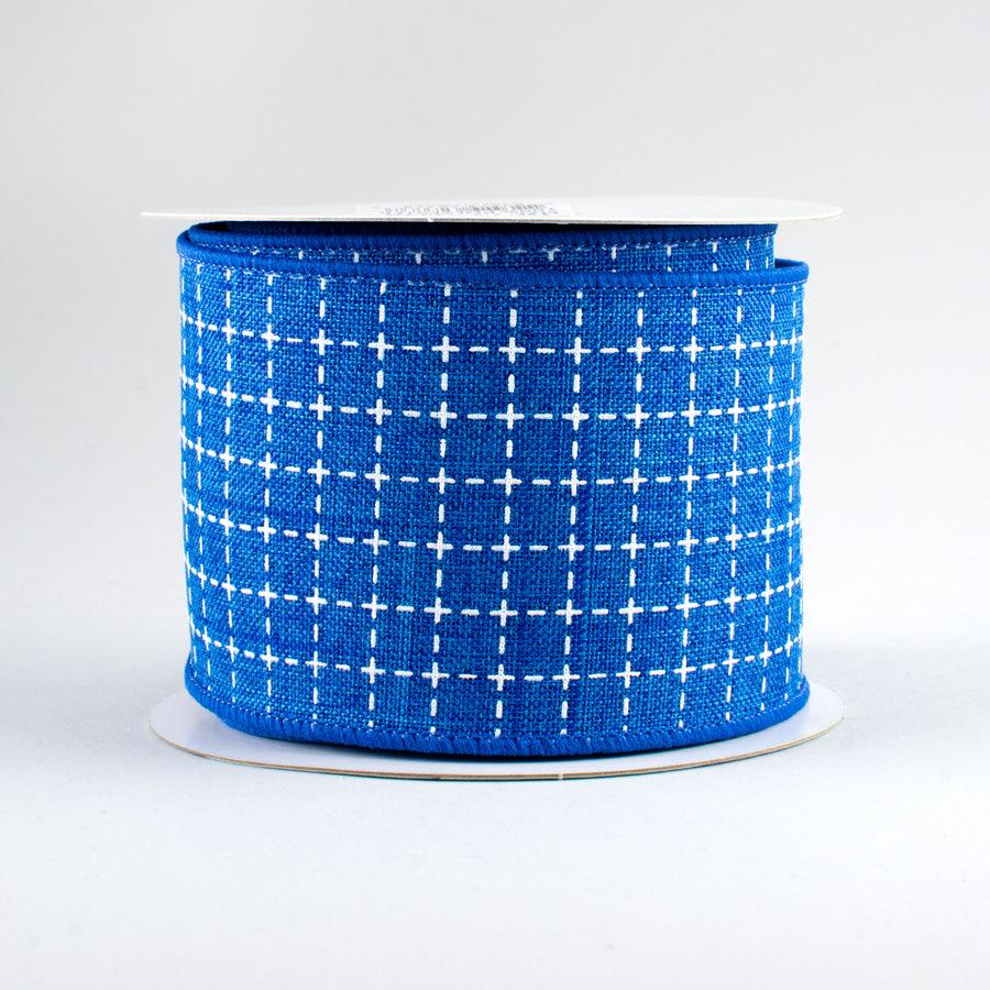 2.5" Stitched Squares Ribbon: Royal Blue & White (10 Yards)