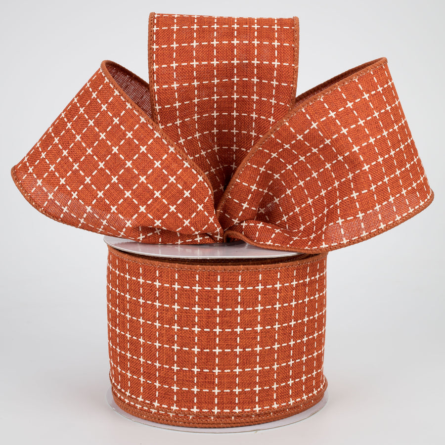 2.5" Stitched Squares Ribbon: Rust & Cream (10 Yards) Lifestyle Photo