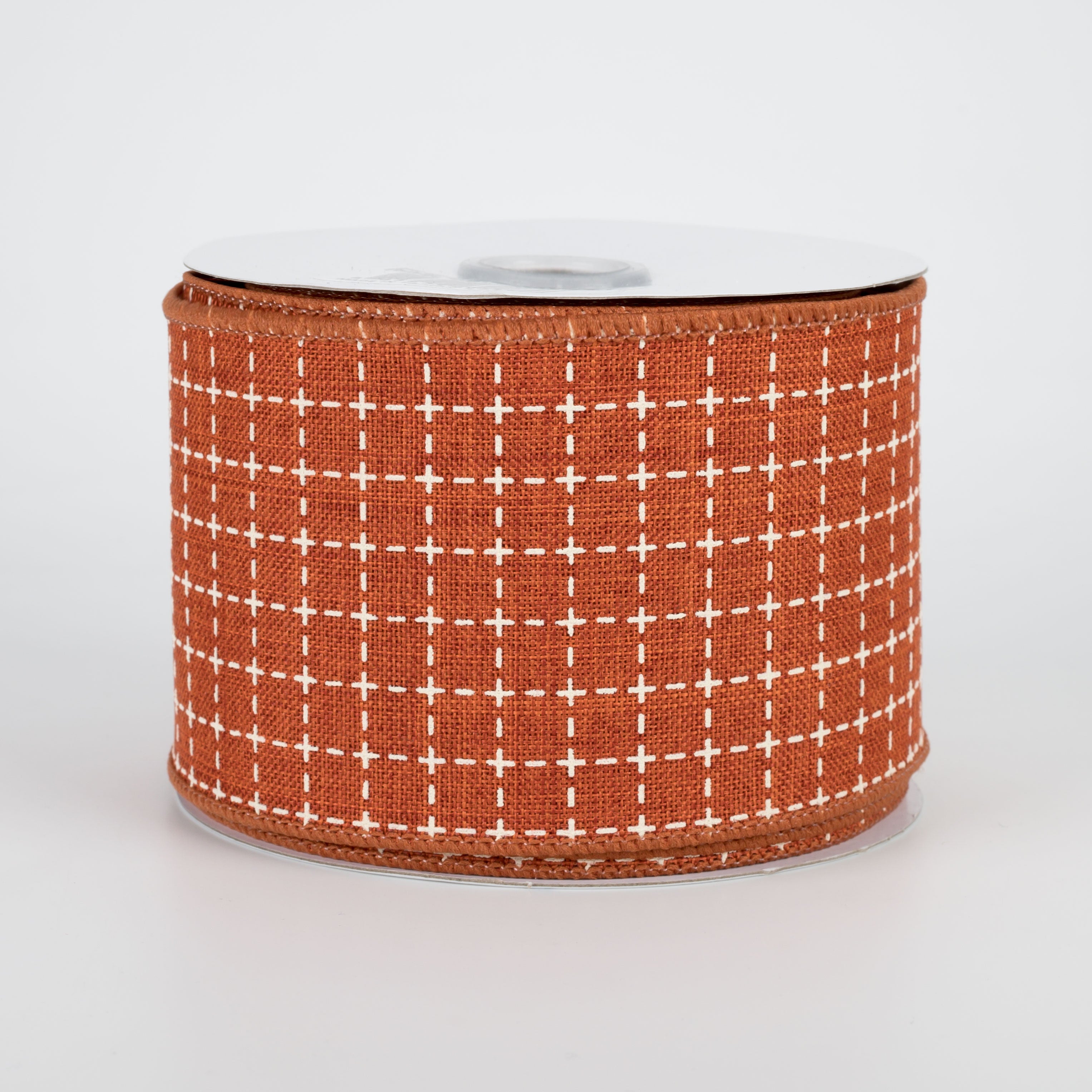 2.5" Stitched Squares Ribbon: Rust & Cream (10 Yards)