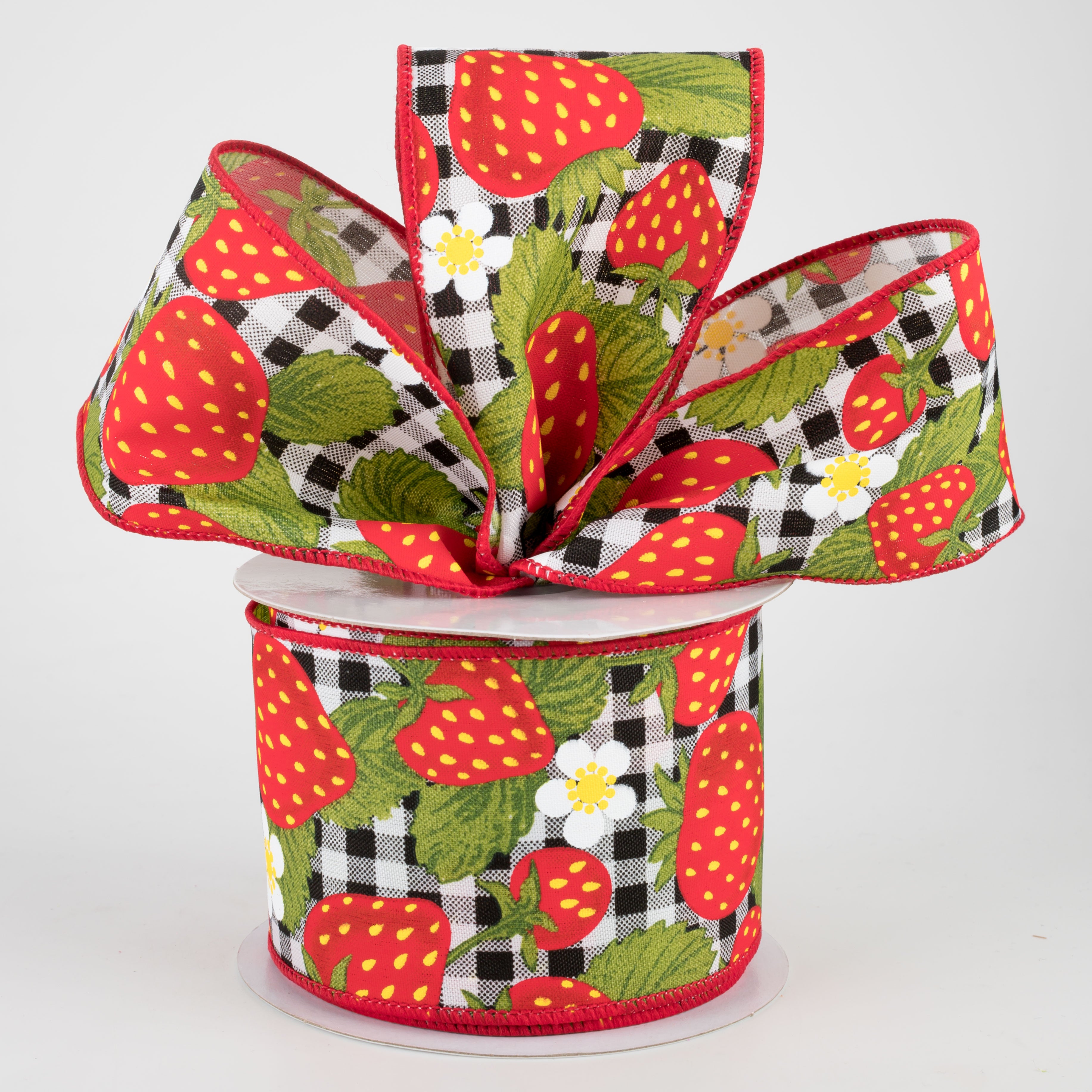 2.5" Strawberries On Check Ribbon (10 Yards) Lifestyle Photo