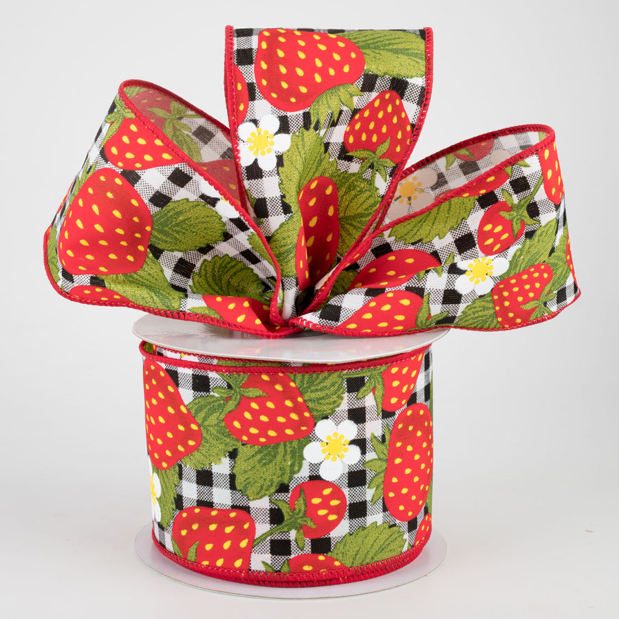 2.5" Strawberries On Check Ribbon (10 Yards) Lifestyle Photo