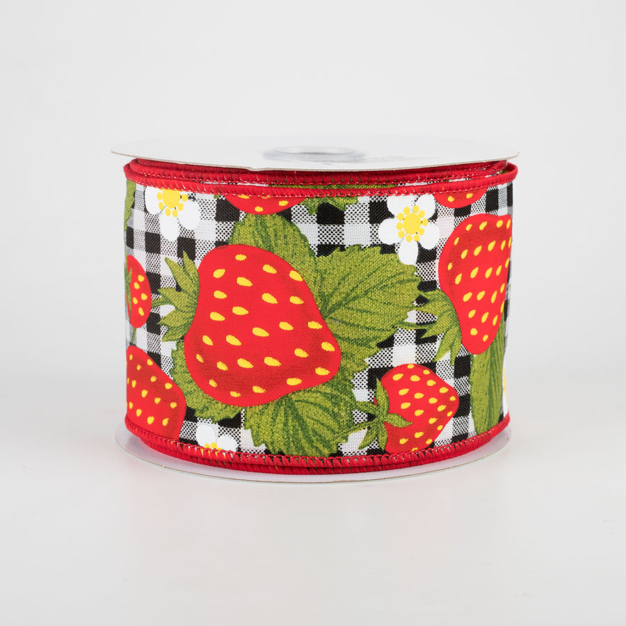 2.5" Strawberries On Check Ribbon (10 Yards)