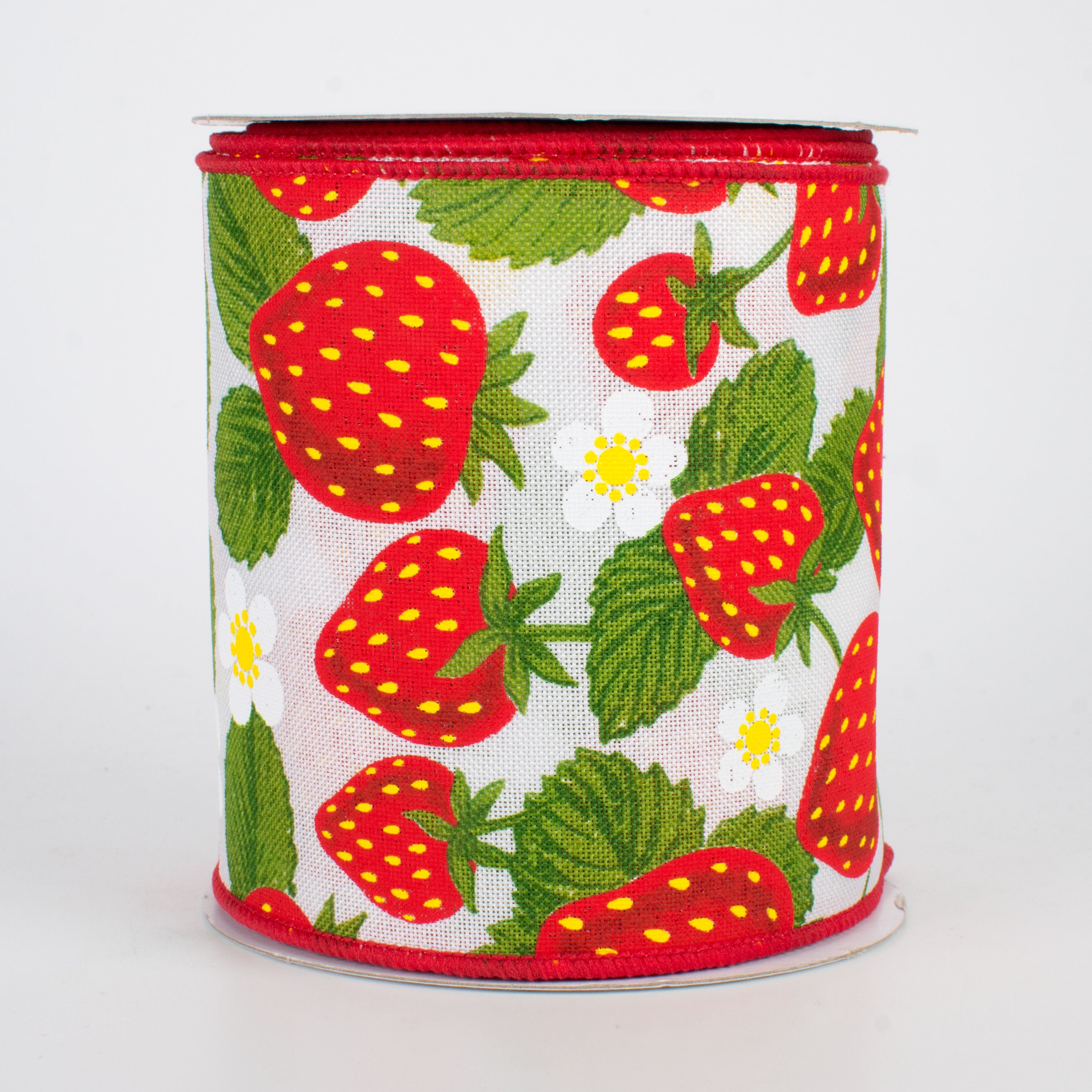 4" Strawberries Ribbon: White (10 Yards)