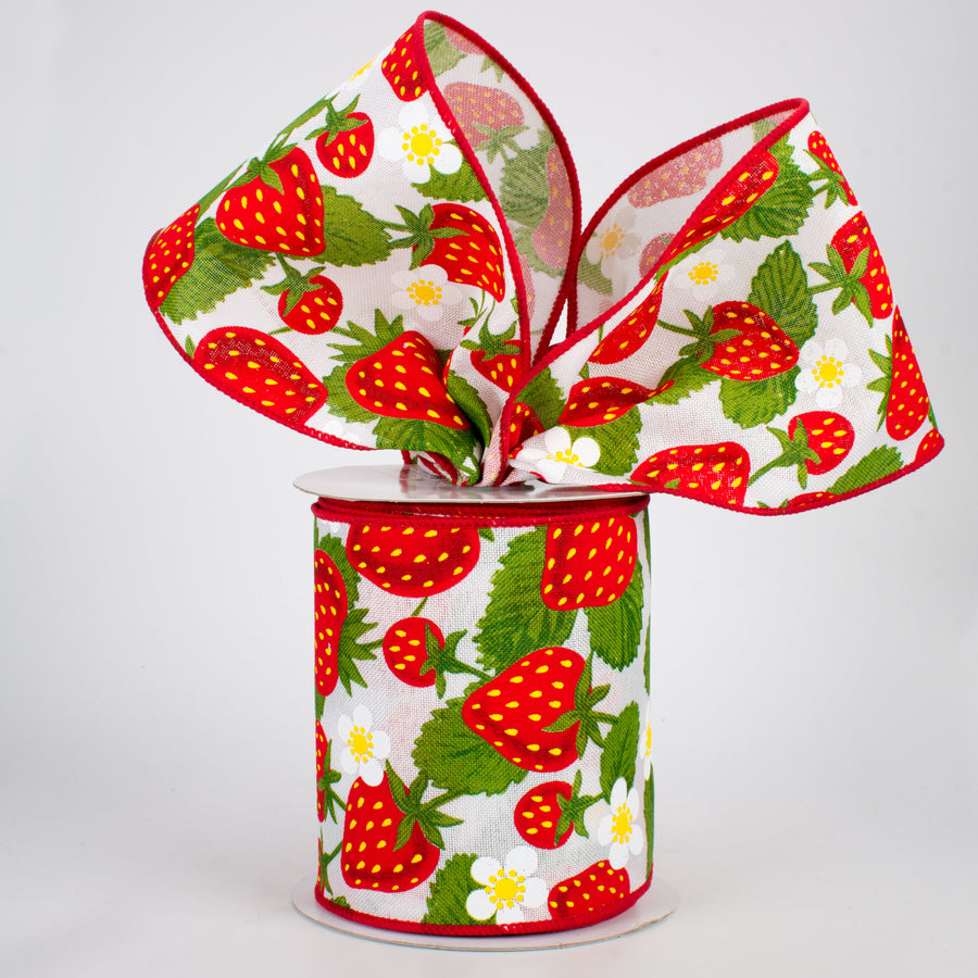 4" Strawberries Ribbon: White (10 Yards) Lifestyle Photo