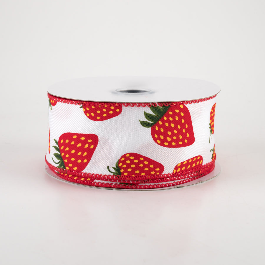 1.5" Strawberry Ribbon: White (10 Yards)