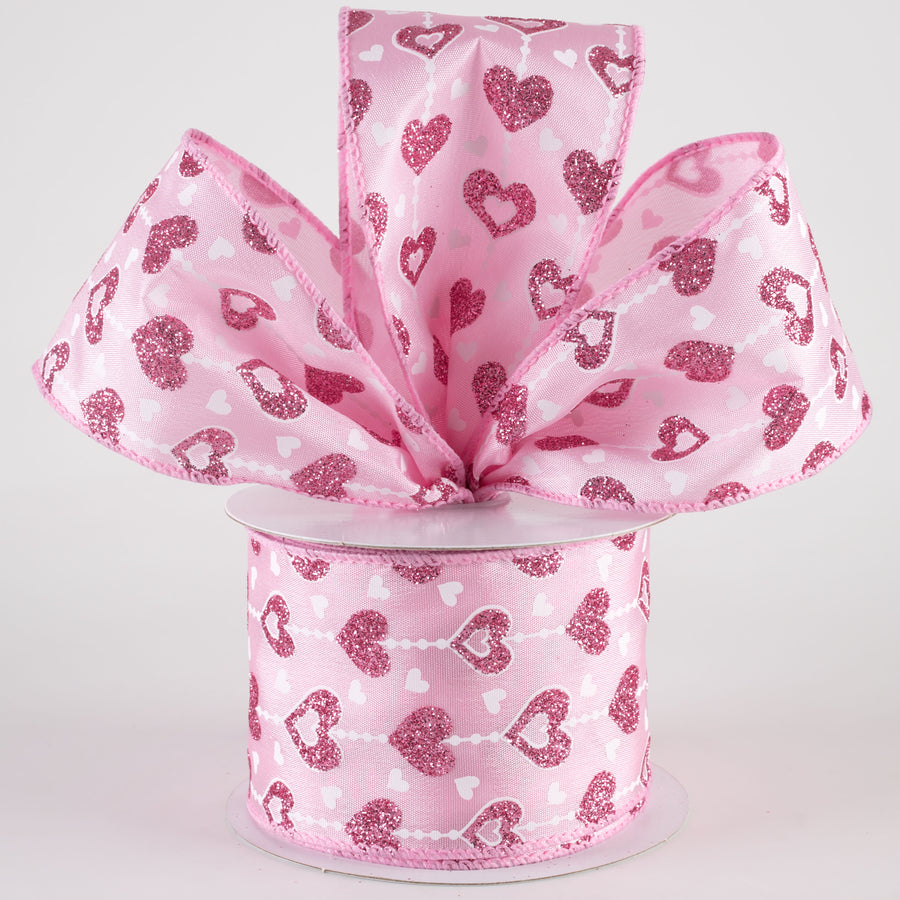 2.5" String Glitter Hearts Satin Ribbon: Pink (10 Yards) Lifestyle Photo