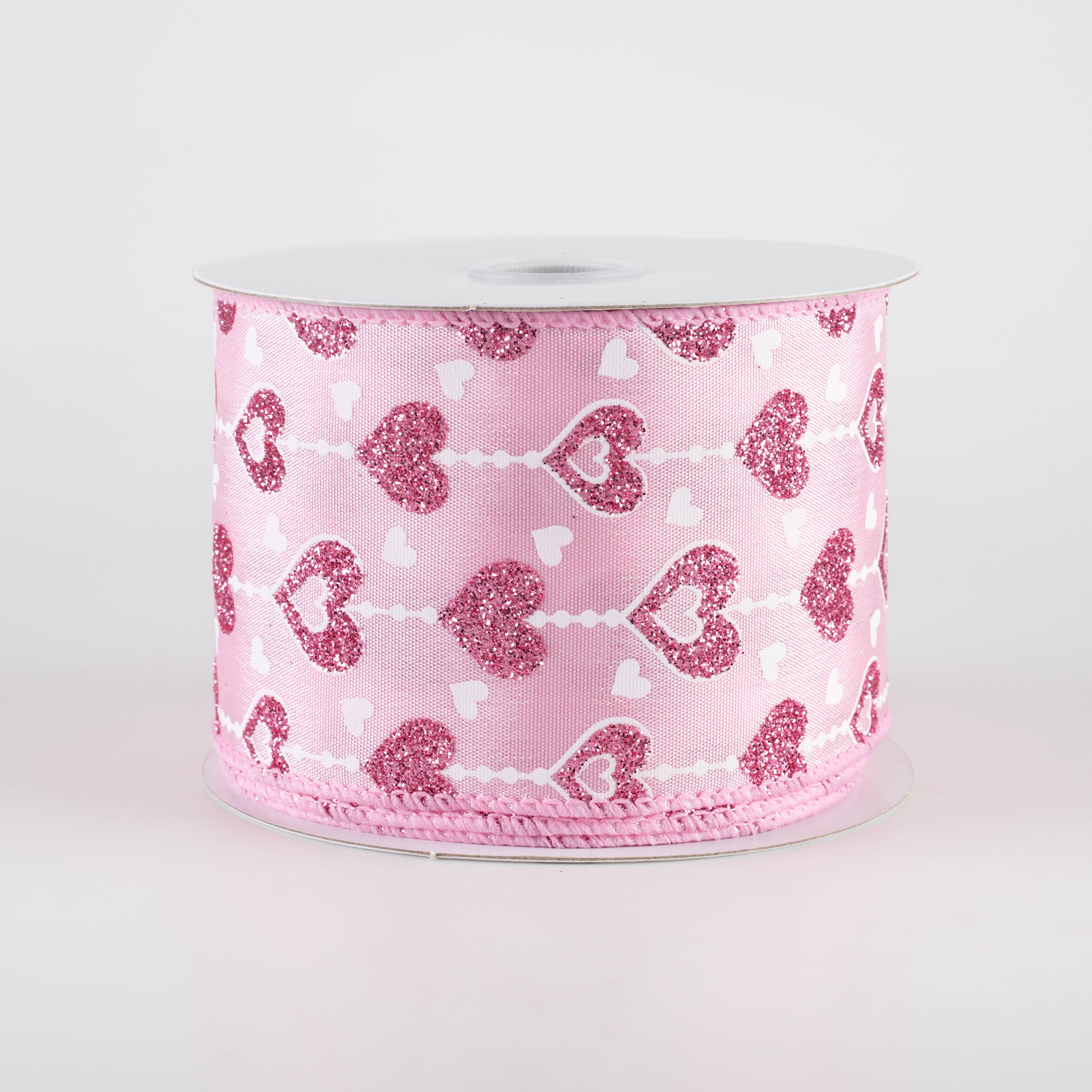 2.5" String Glitter Hearts Satin Ribbon: Pink (10 Yards) Item Number: 11401-40-03