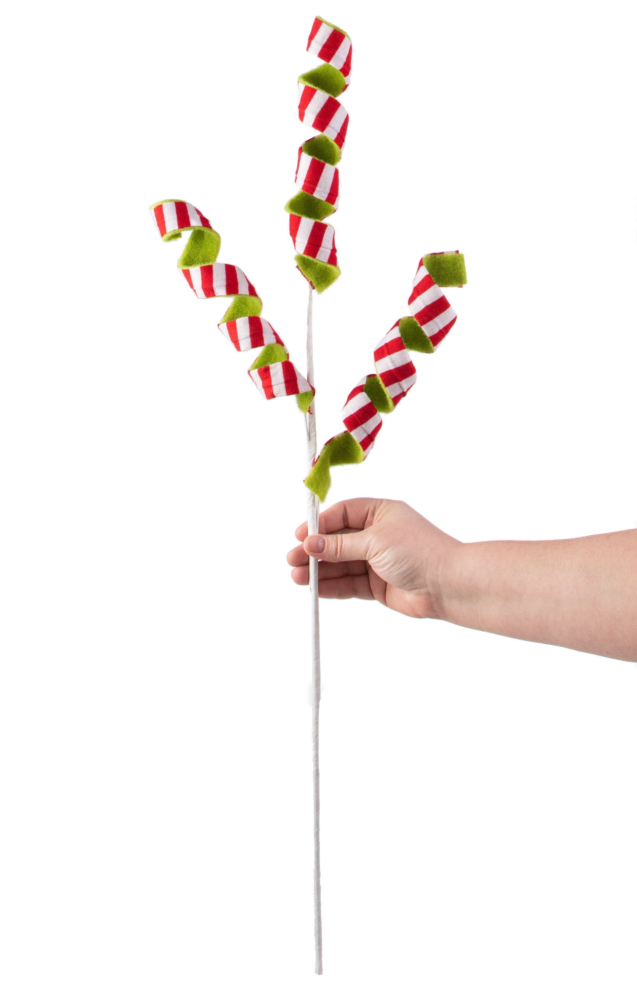 30" Double Sided Stripe Felt Frizzy Curly Spray: Red, White, Green detail photo 3