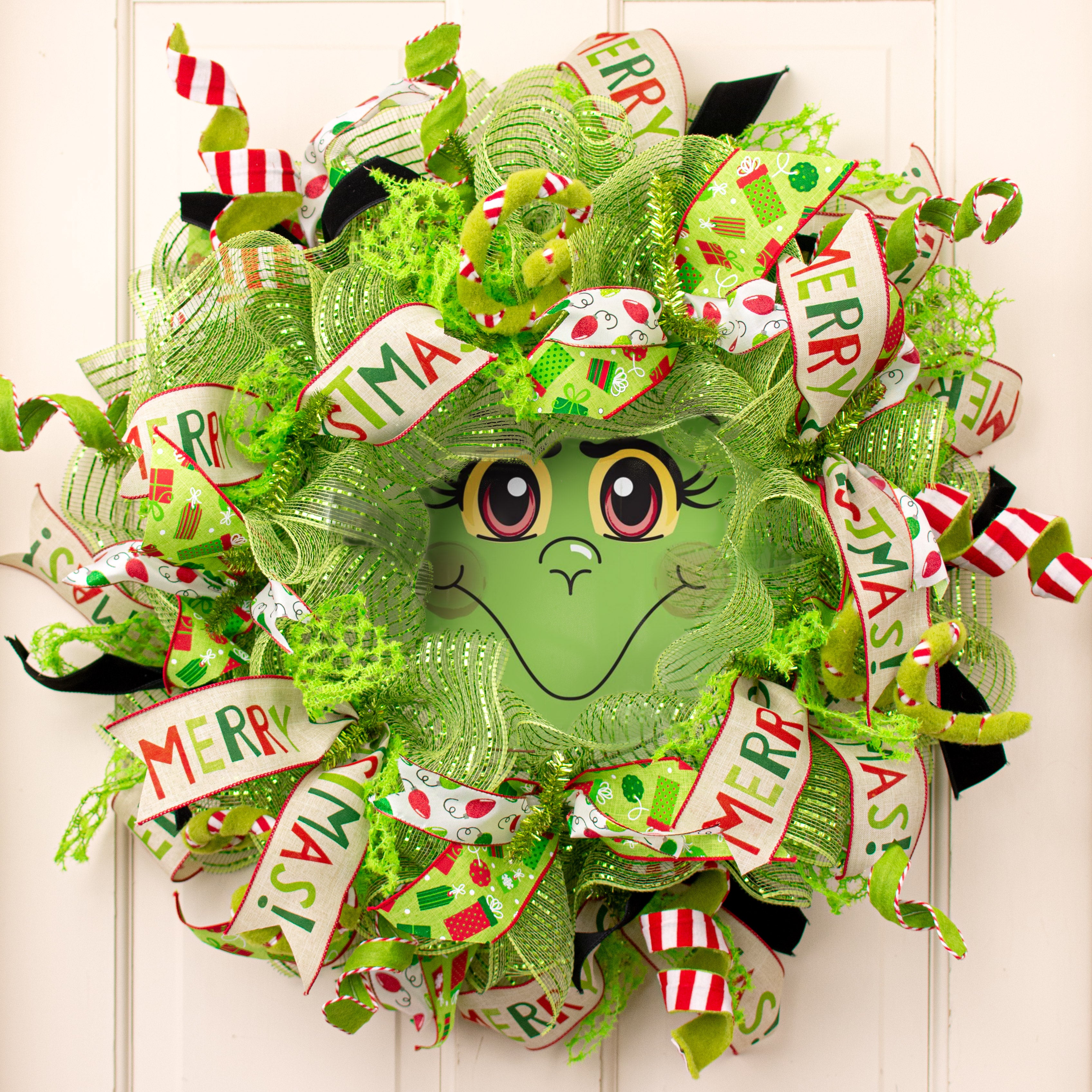 30" Double Sided Stripe Felt Frizzy Curly Spray: Red, White, Green detail photo 4