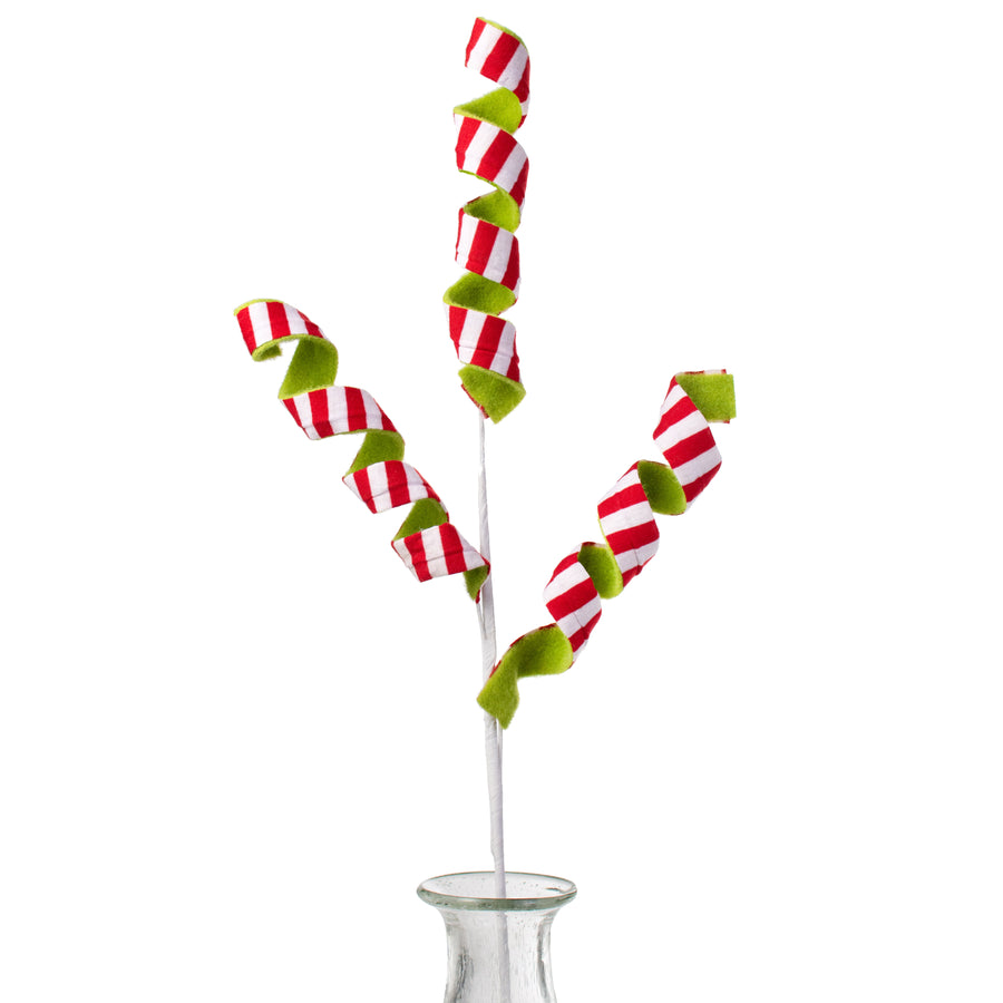 30" Double Sided Stripe Felt Frizzy Curly Spray: Red, White, Green Item Number: 84754RDWTGN