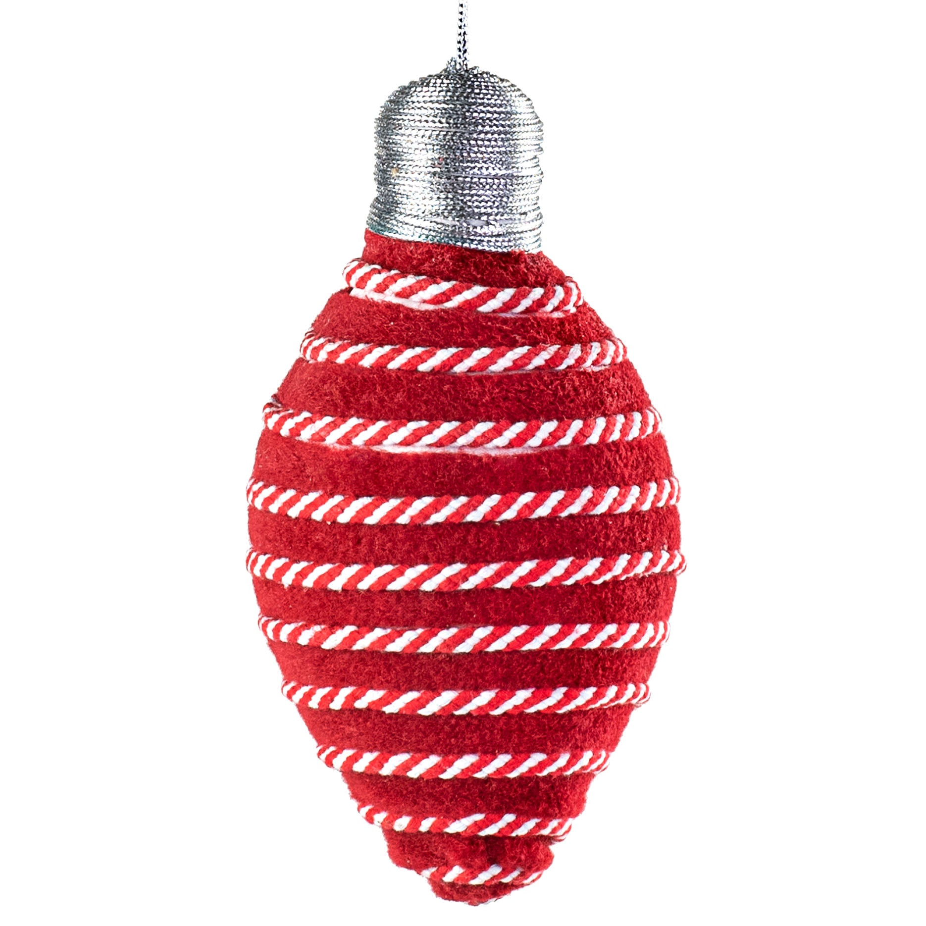 8" Stripe On Felt Lightbulb Ornament: Red & White Item Number: 85267RD