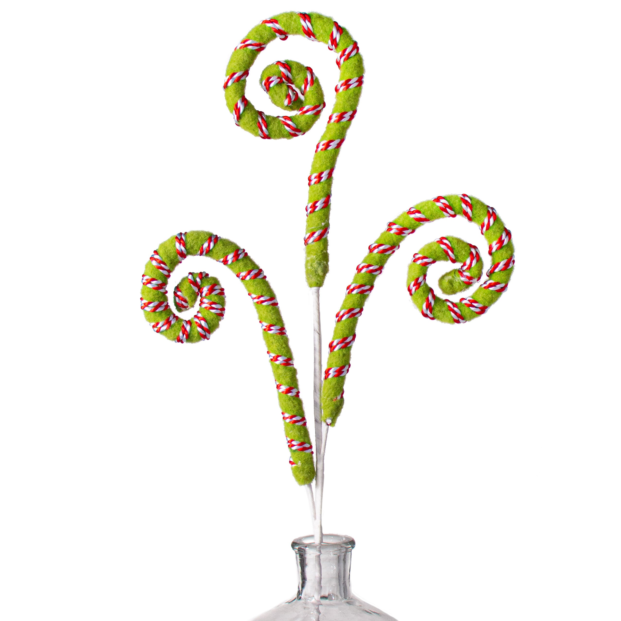28" Stripe On Felt Spiral Curly Spray: Red, White, Green Item Number: 85464RDWTGN