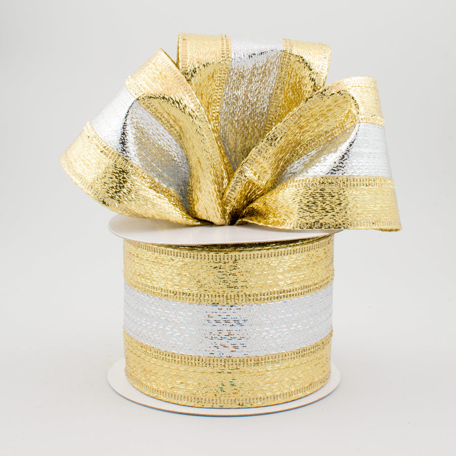 2.5" Stripe Metallic Lame Ribbon: Gold & Silver (10 Yards) Lifestyle Photo