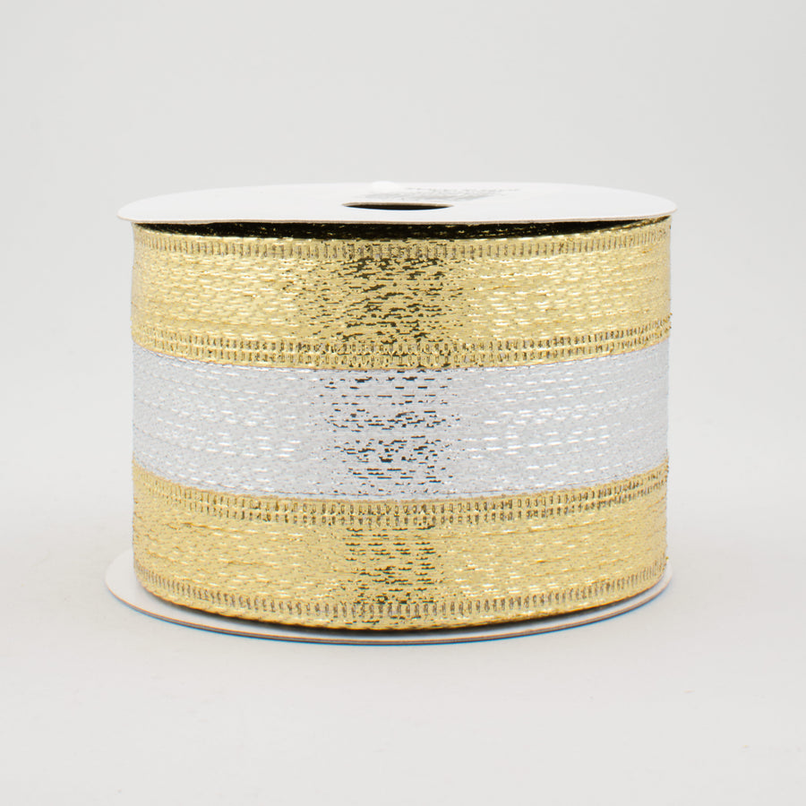 2.5" Stripe Metallic Lame Ribbon: Gold & Silver (10 Yards)