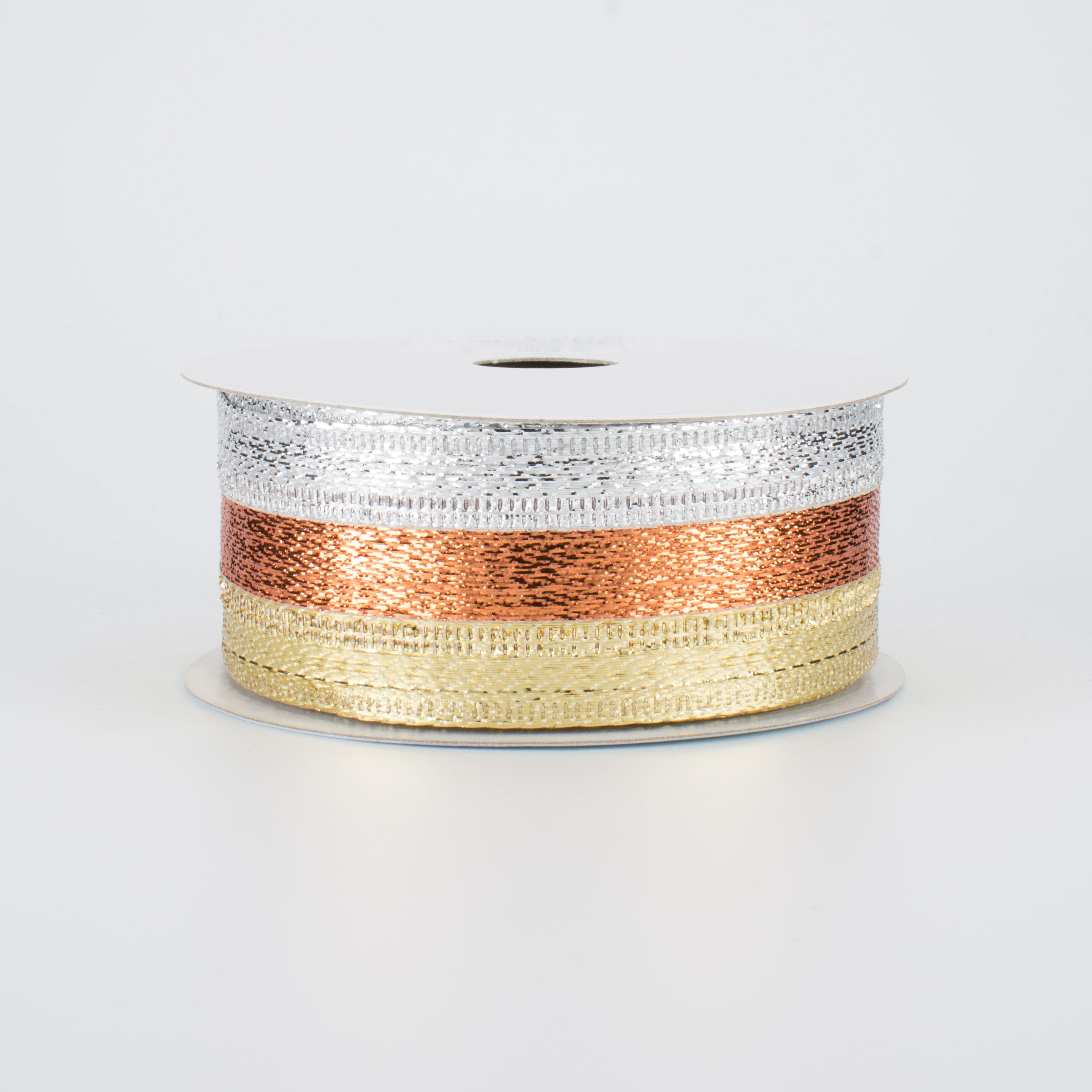 1.5" Stripe Metallic Ribbon: Silver, Copper, Gold (10 Yards)